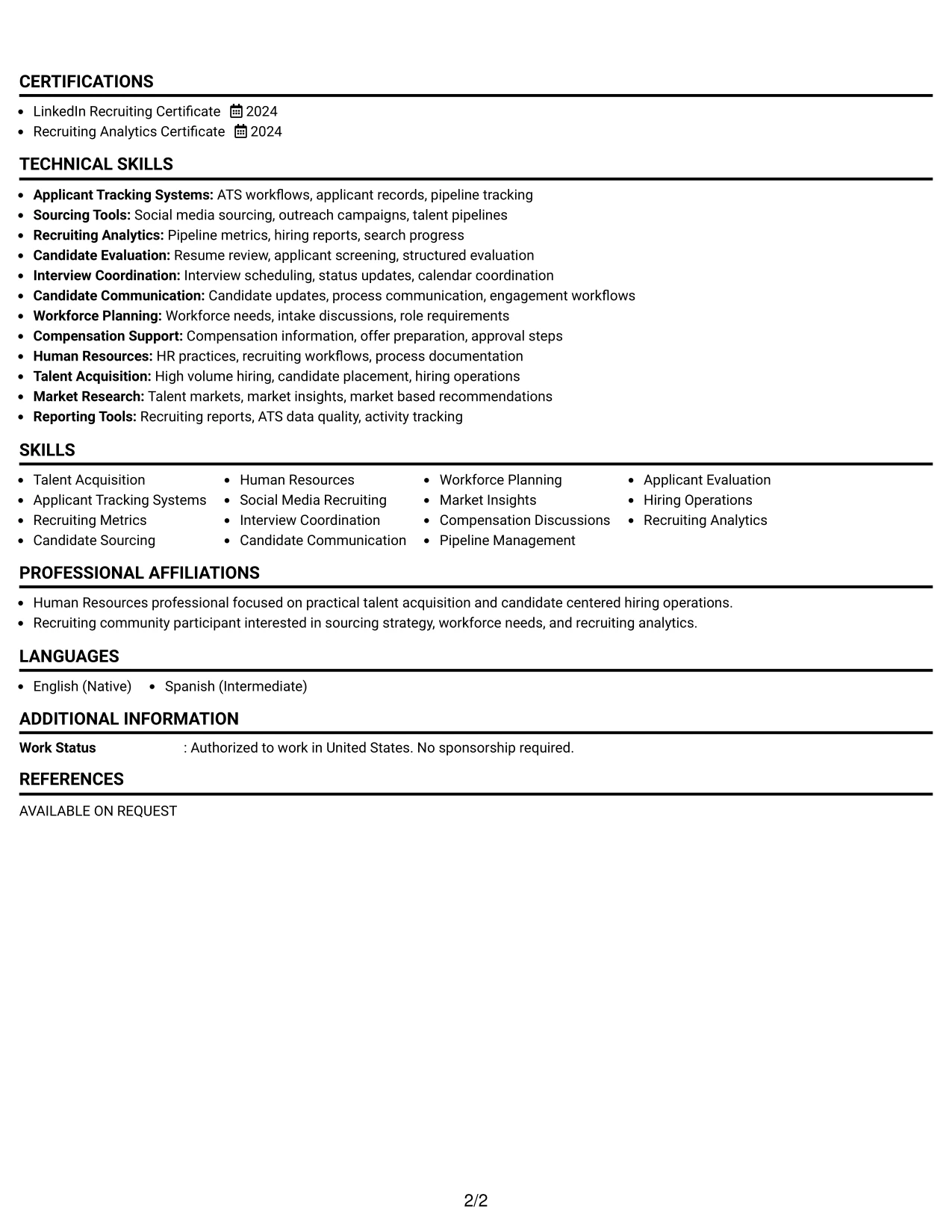 Resume Example Page 2