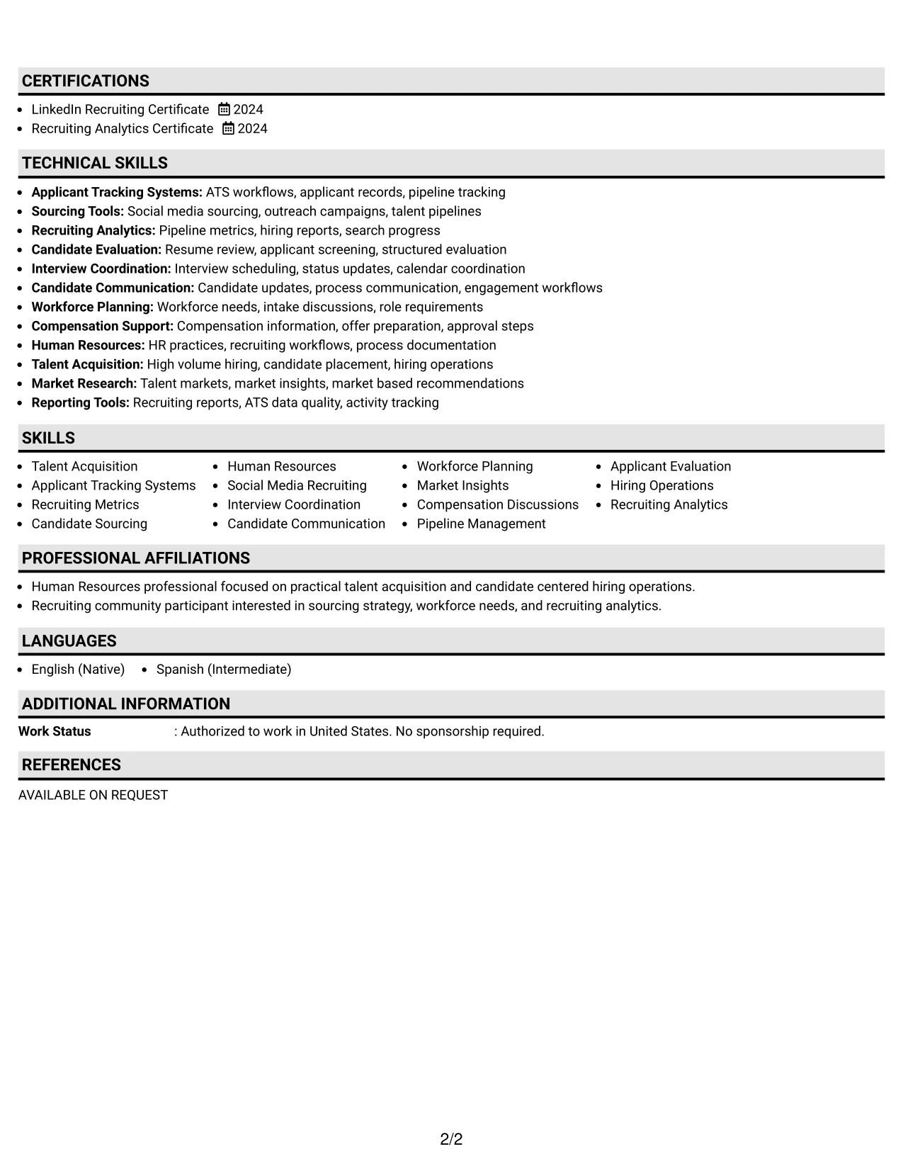 Resume Example Page 2