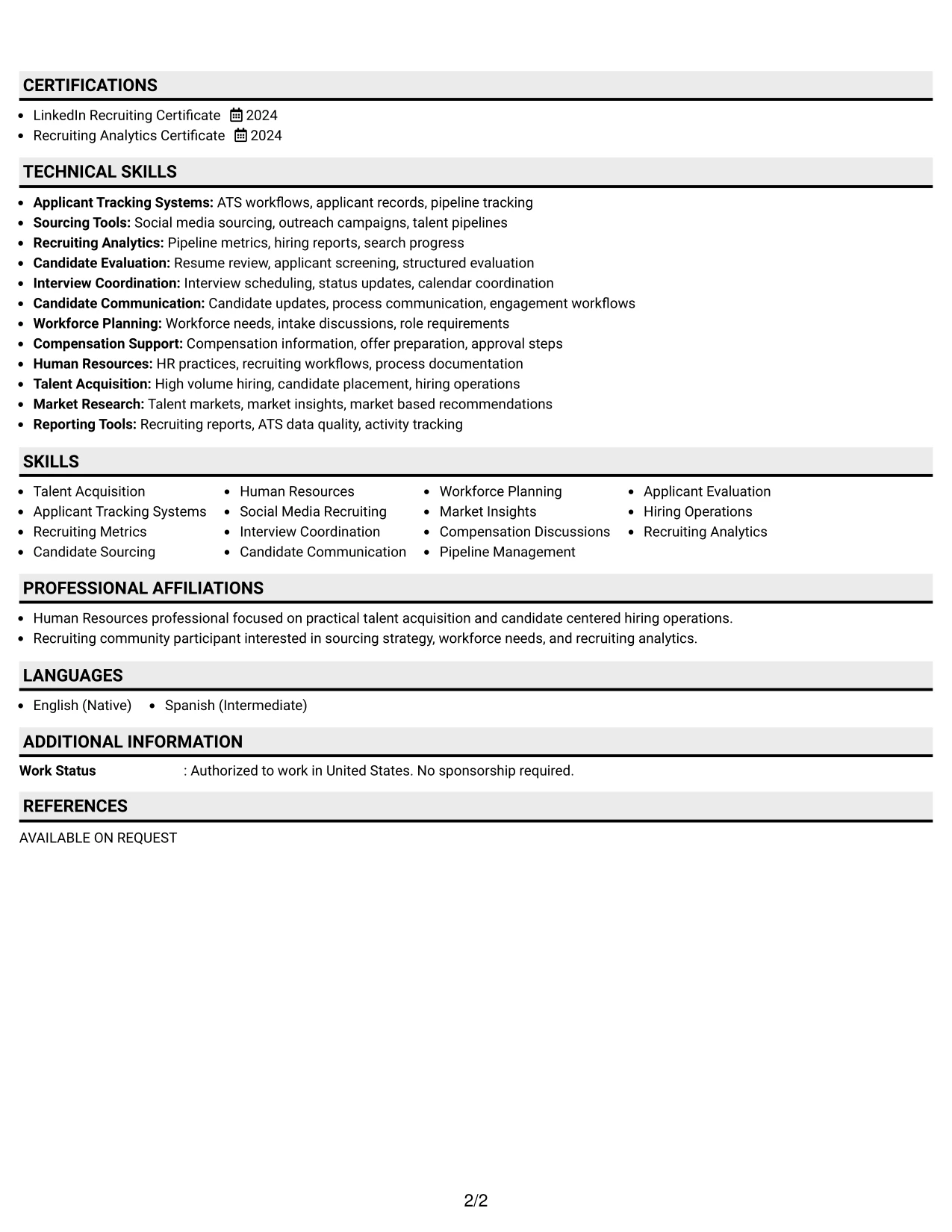 Resume Example Page 2