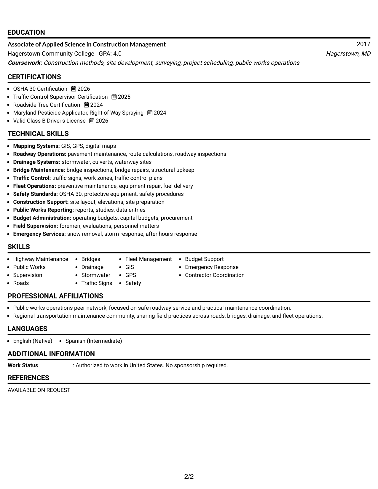 Resume Example Page 2