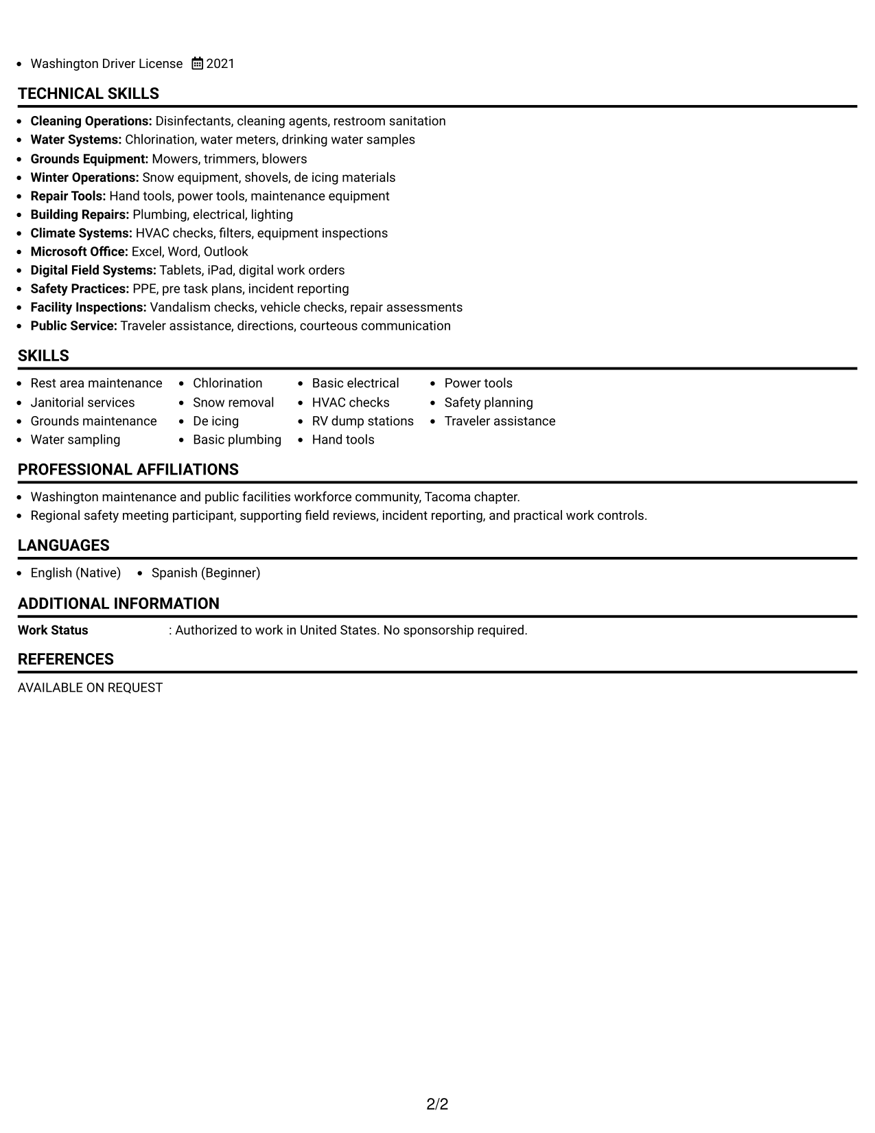 Resume Example Page 2