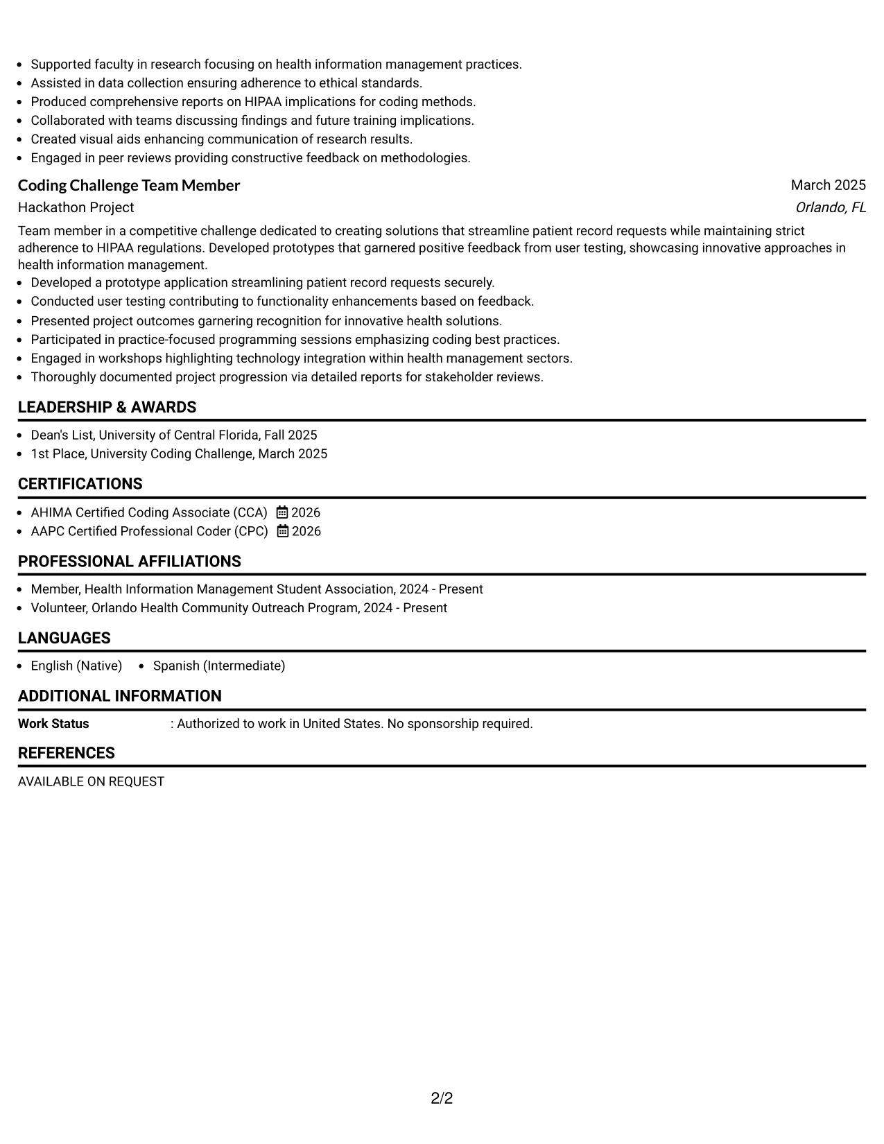 Resume Example Page 2