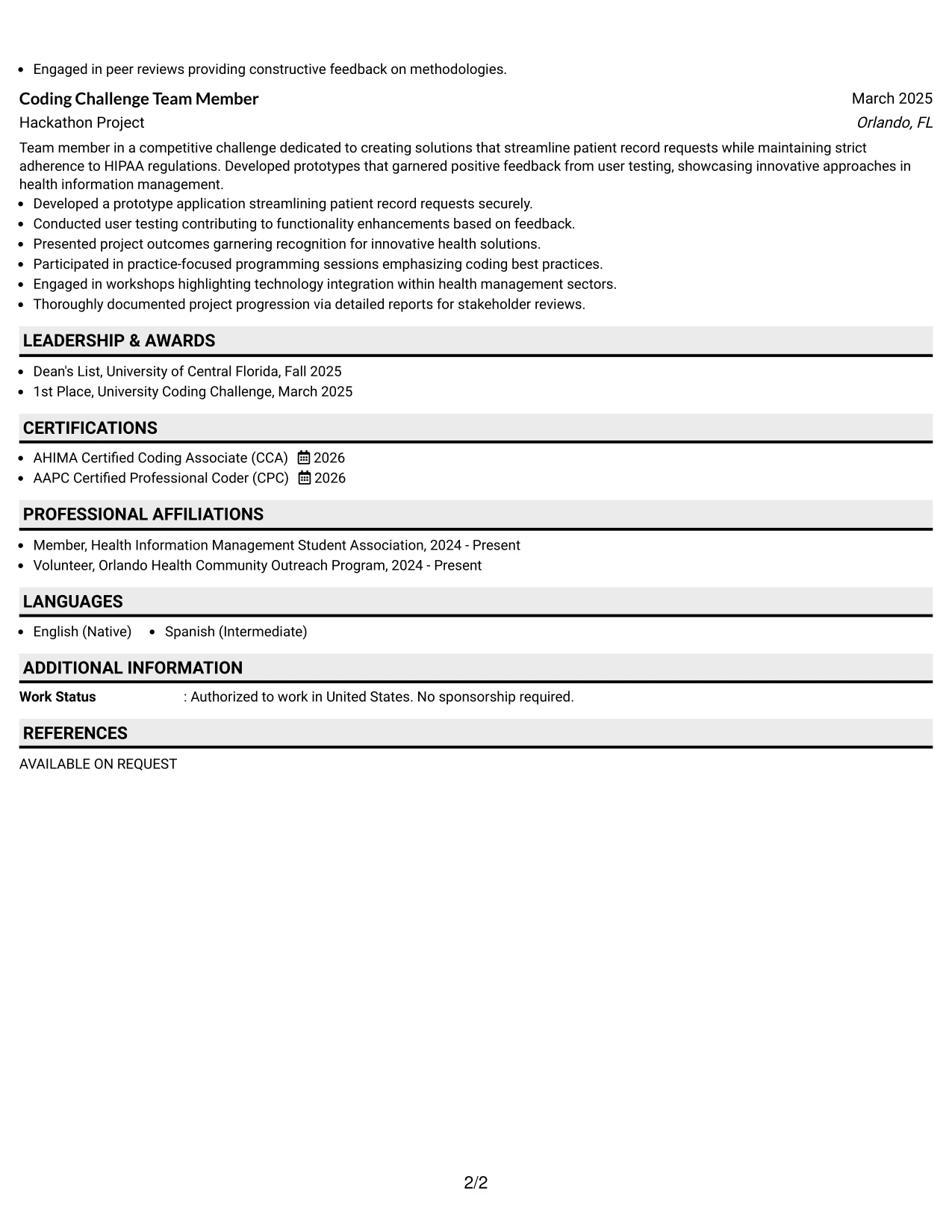 Resume Example Page 2