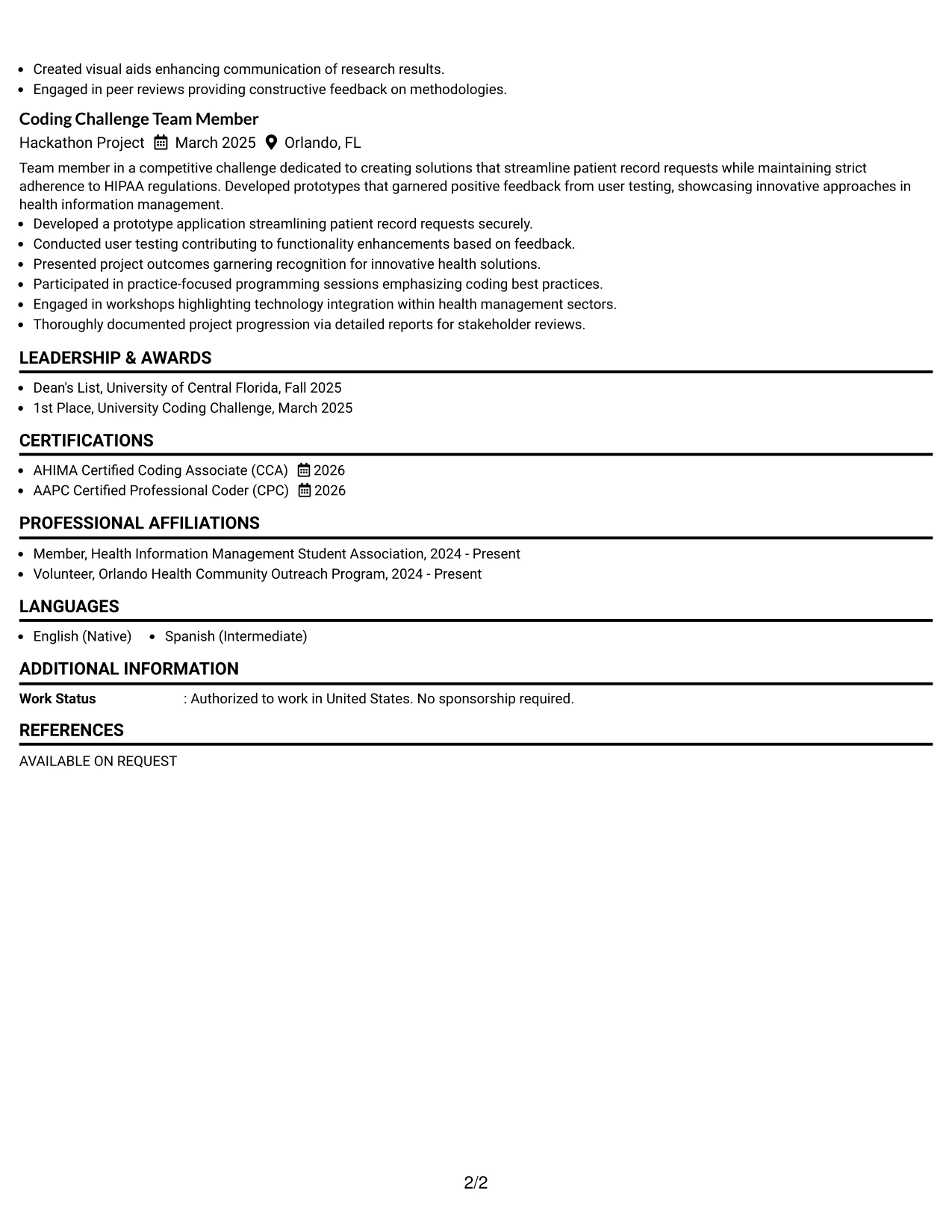 Resume Example Page 2