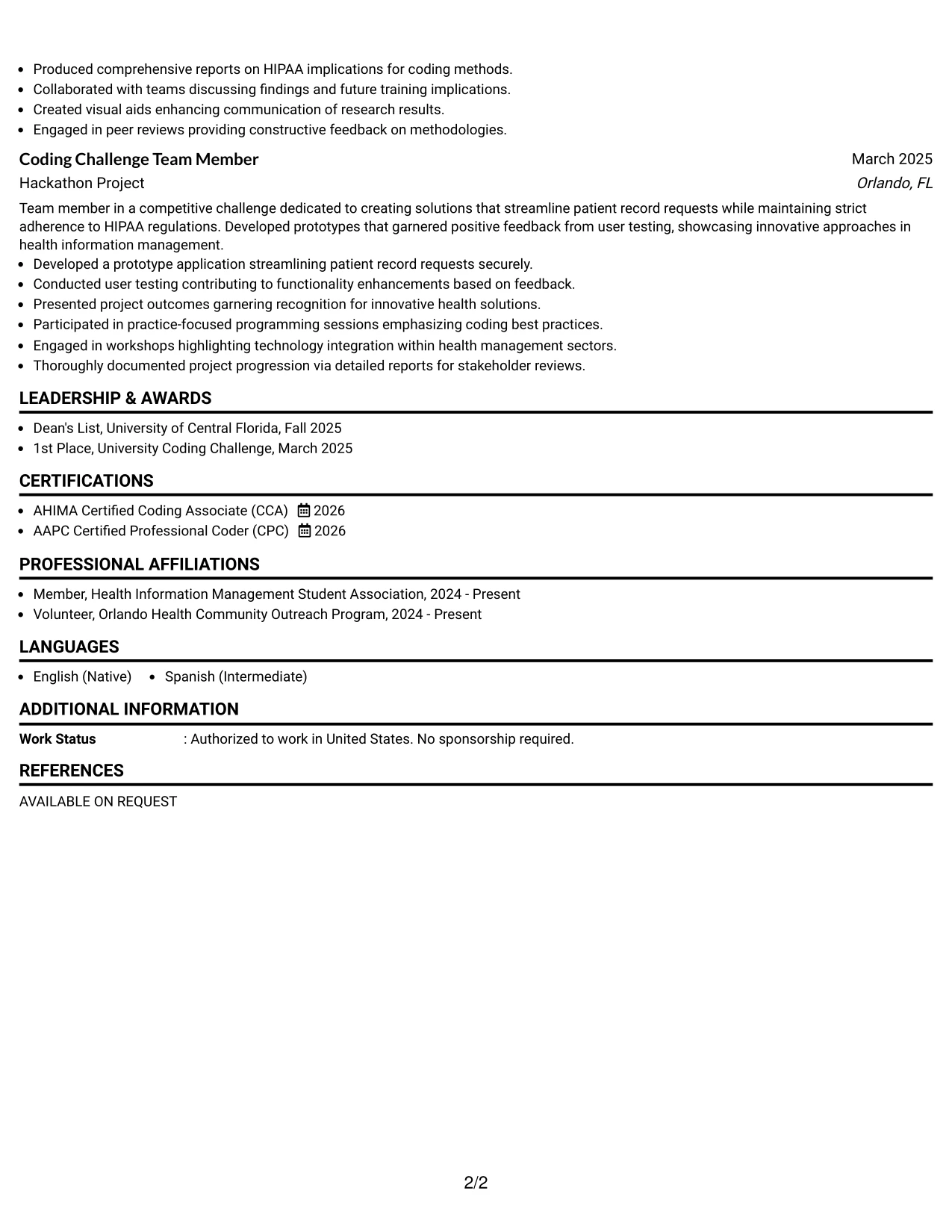 Resume Example Page 2