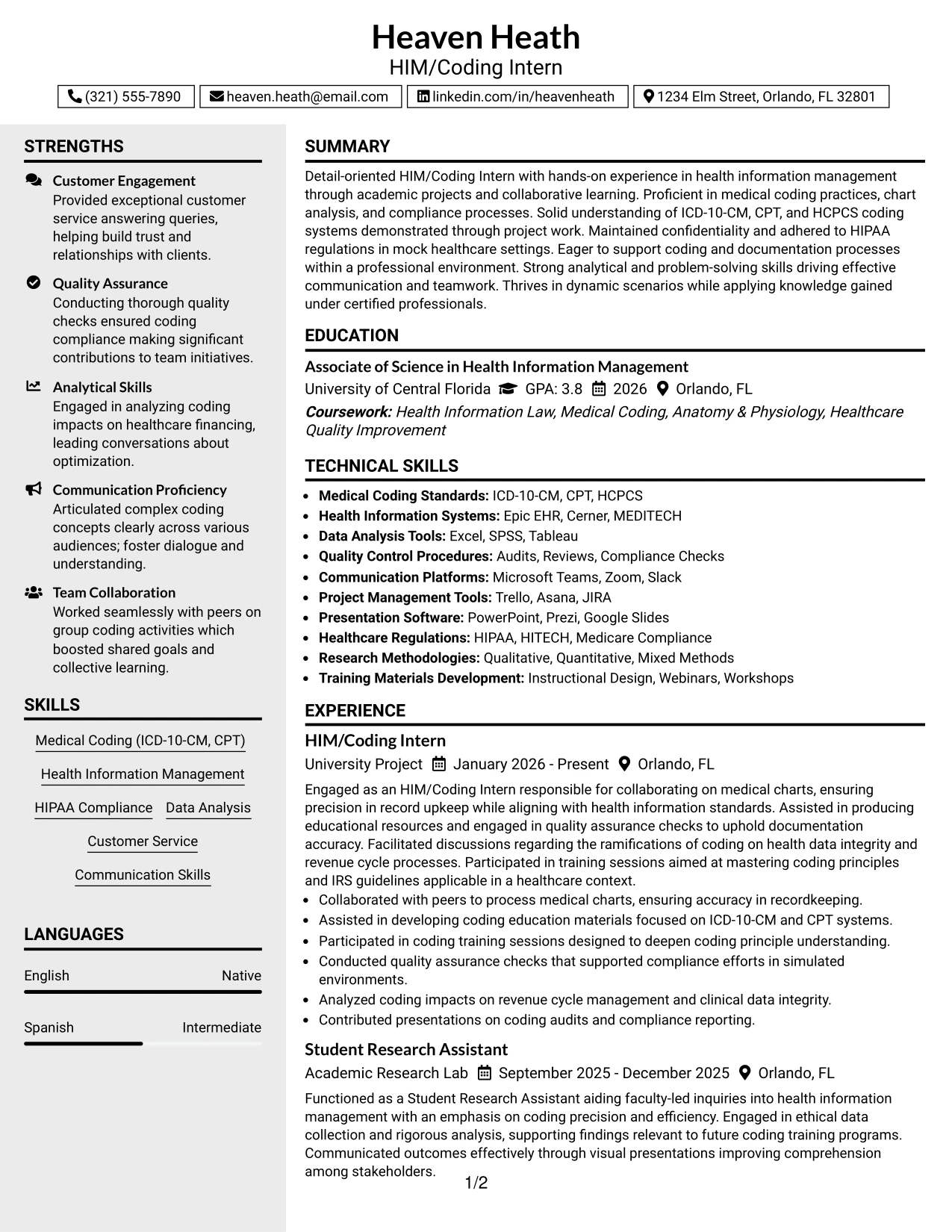 Resume Example Page 1