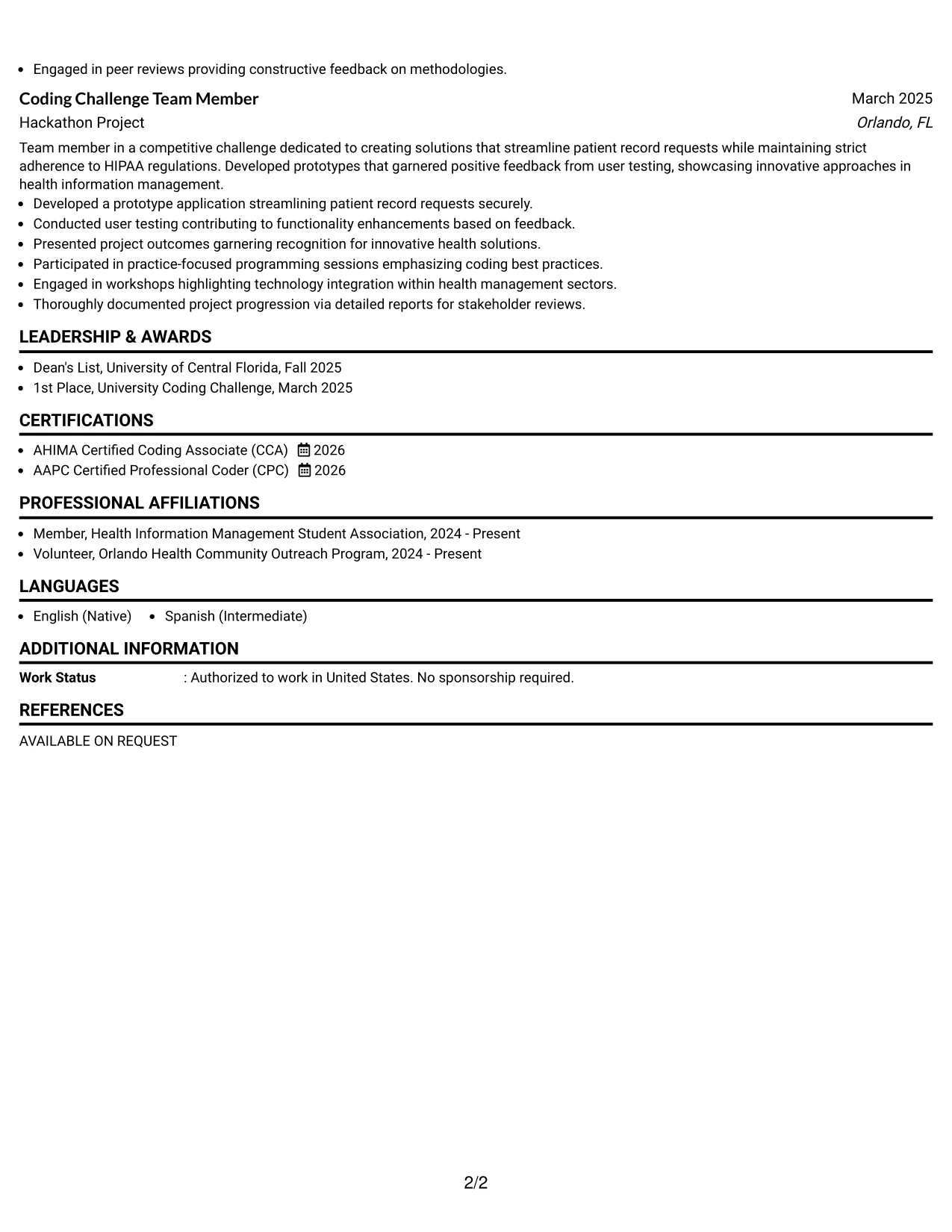 Resume Example Page 2