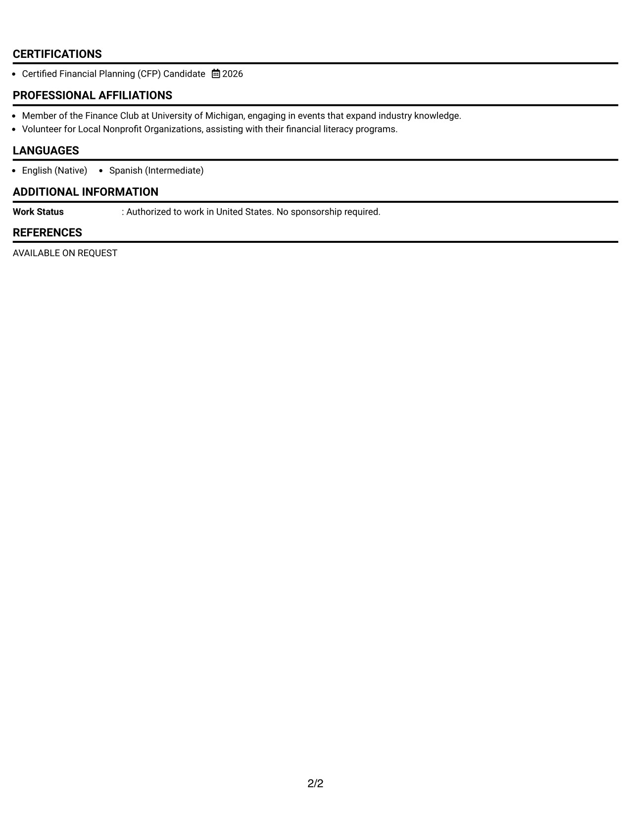 Resume Example Page 2
