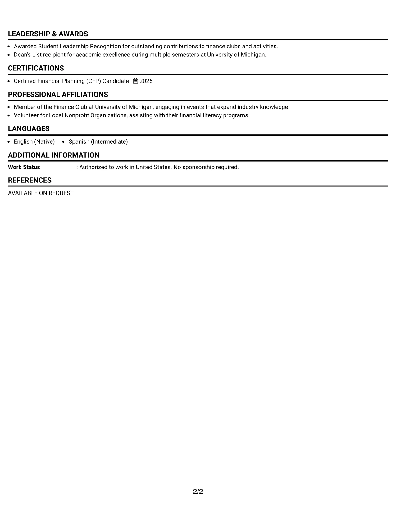 Resume Example Page 2