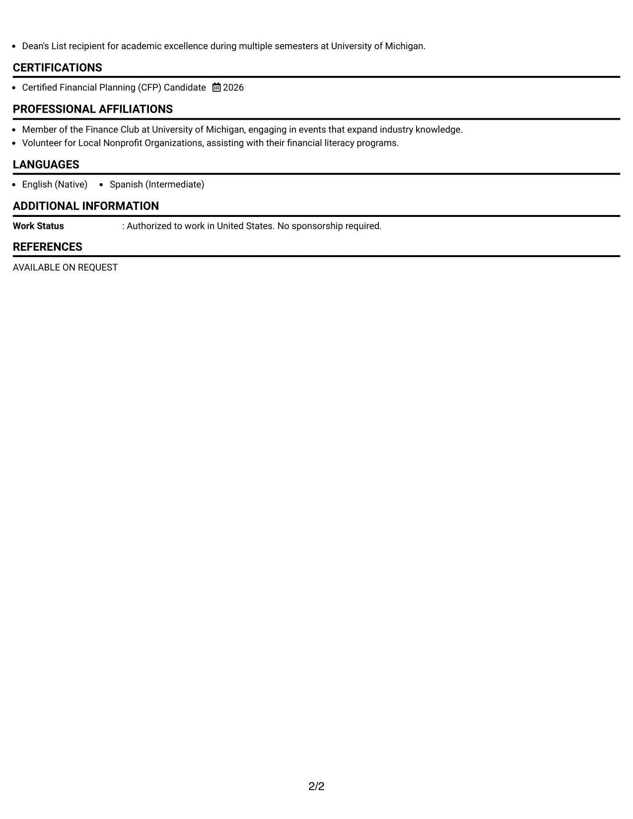 Resume Example Page 2