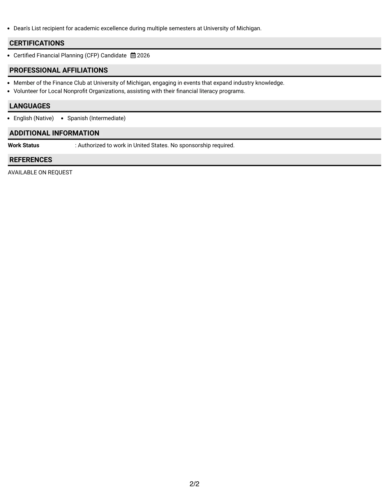 Resume Example Page 2