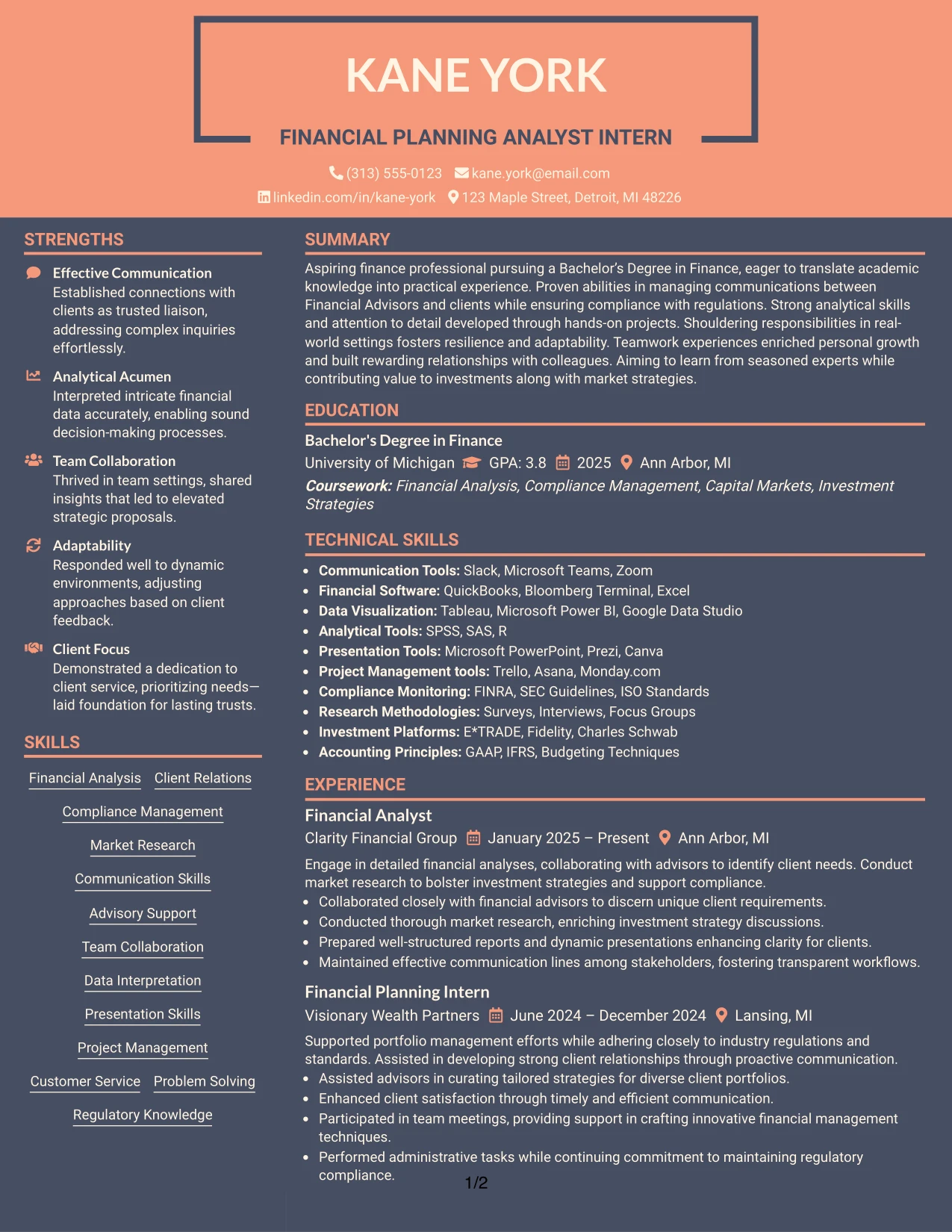 Resume Example Page 1