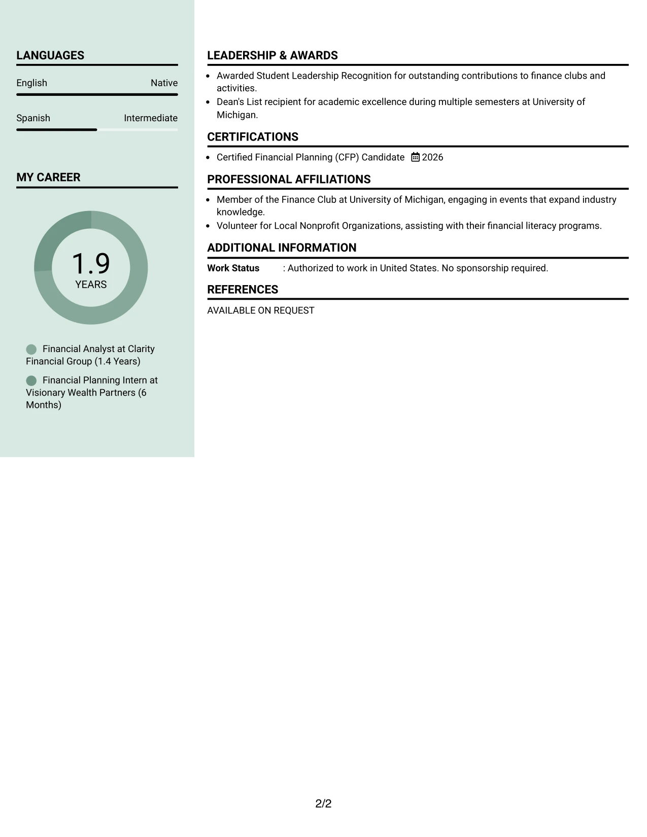 Resume Example Page 2