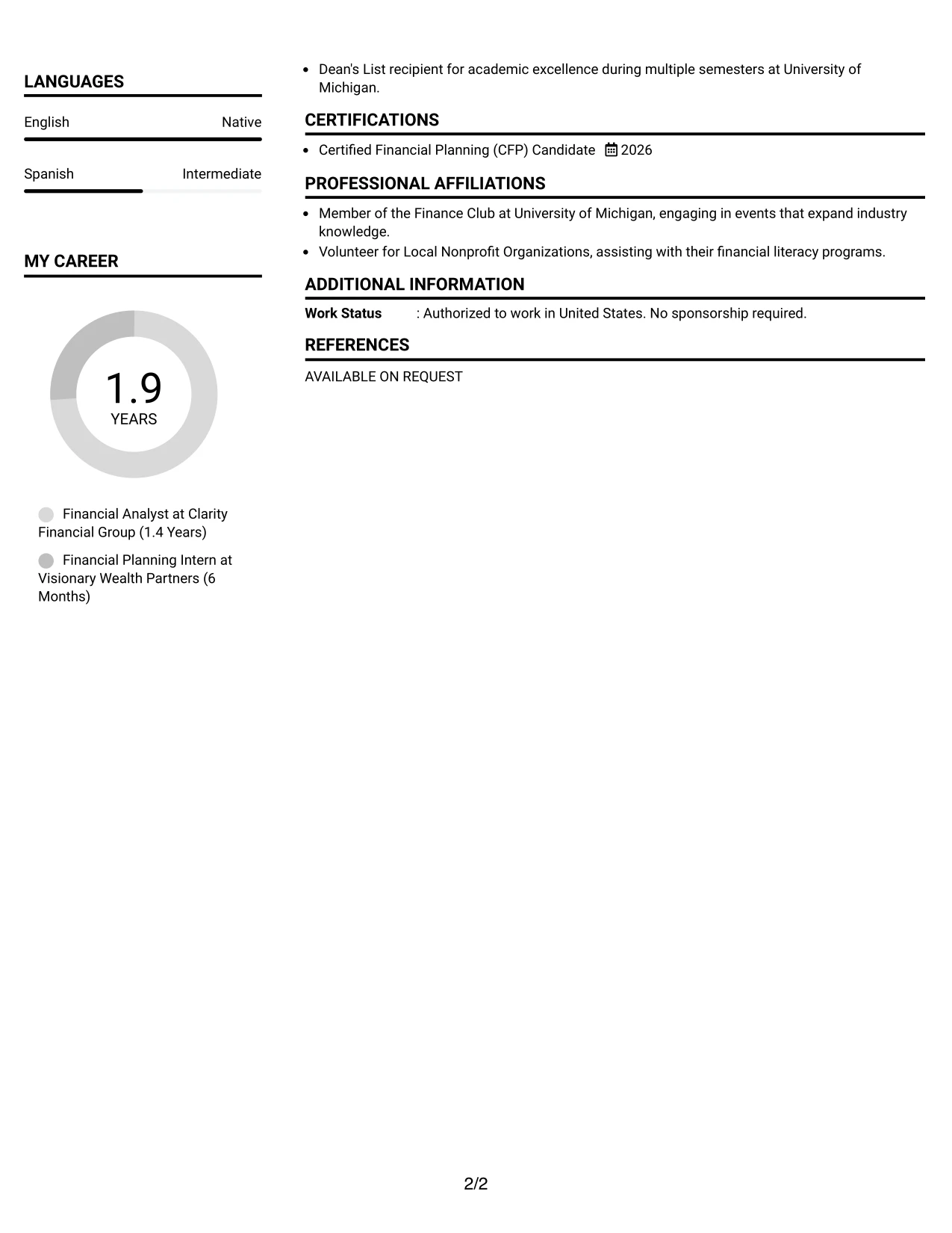 Resume Example Page 2