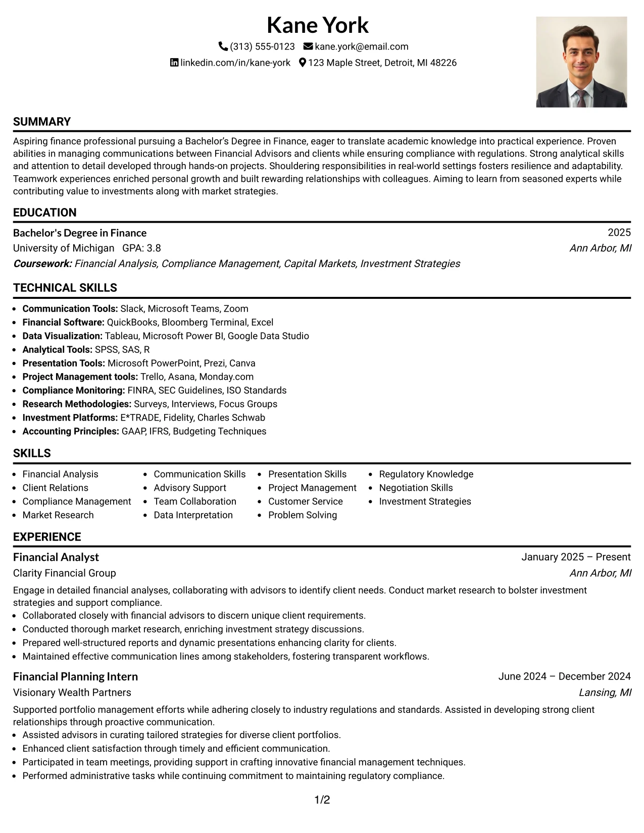 Resume Example Page 1