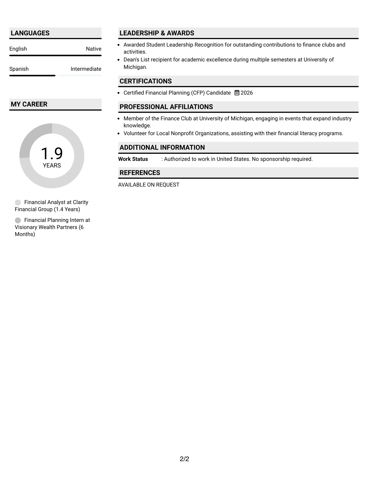 Resume Example Page 2