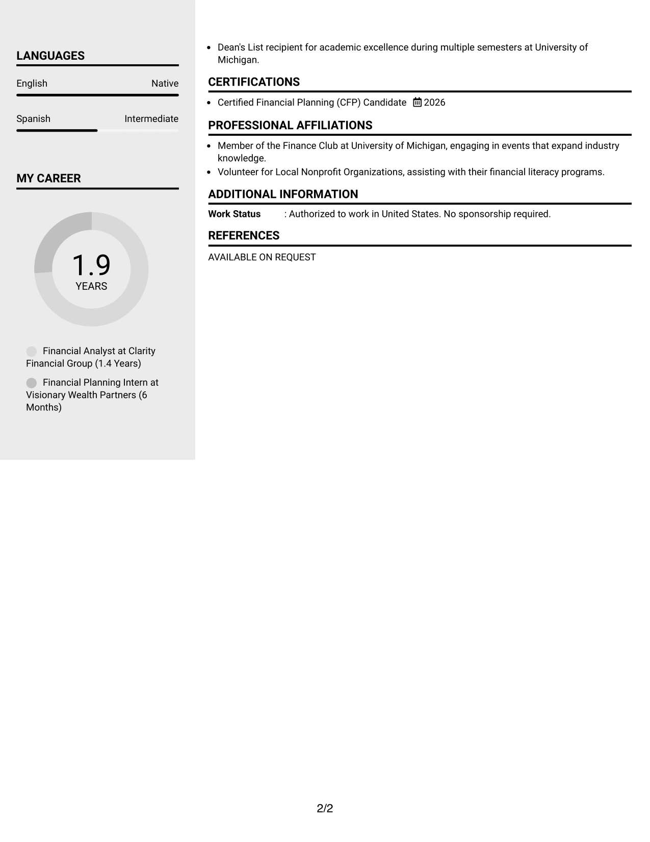 Resume Example Page 2