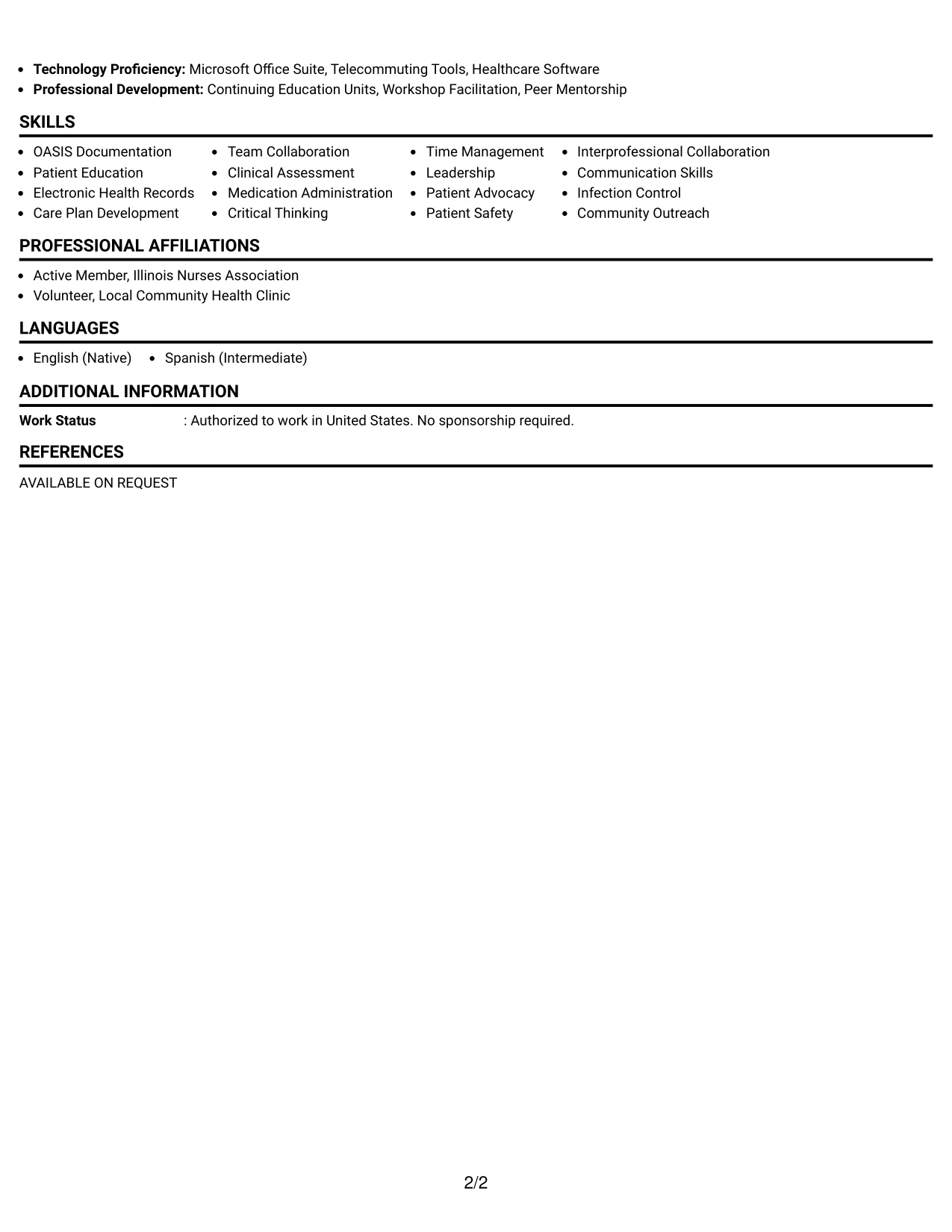Resume Example Page 2