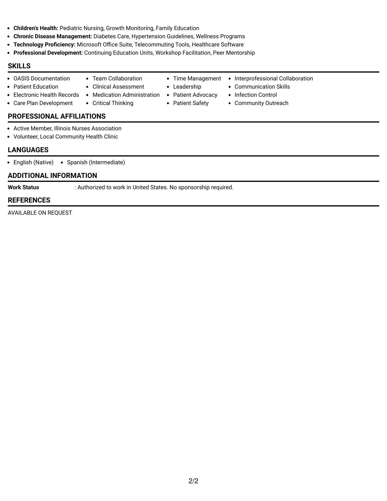 Resume Example Page 2