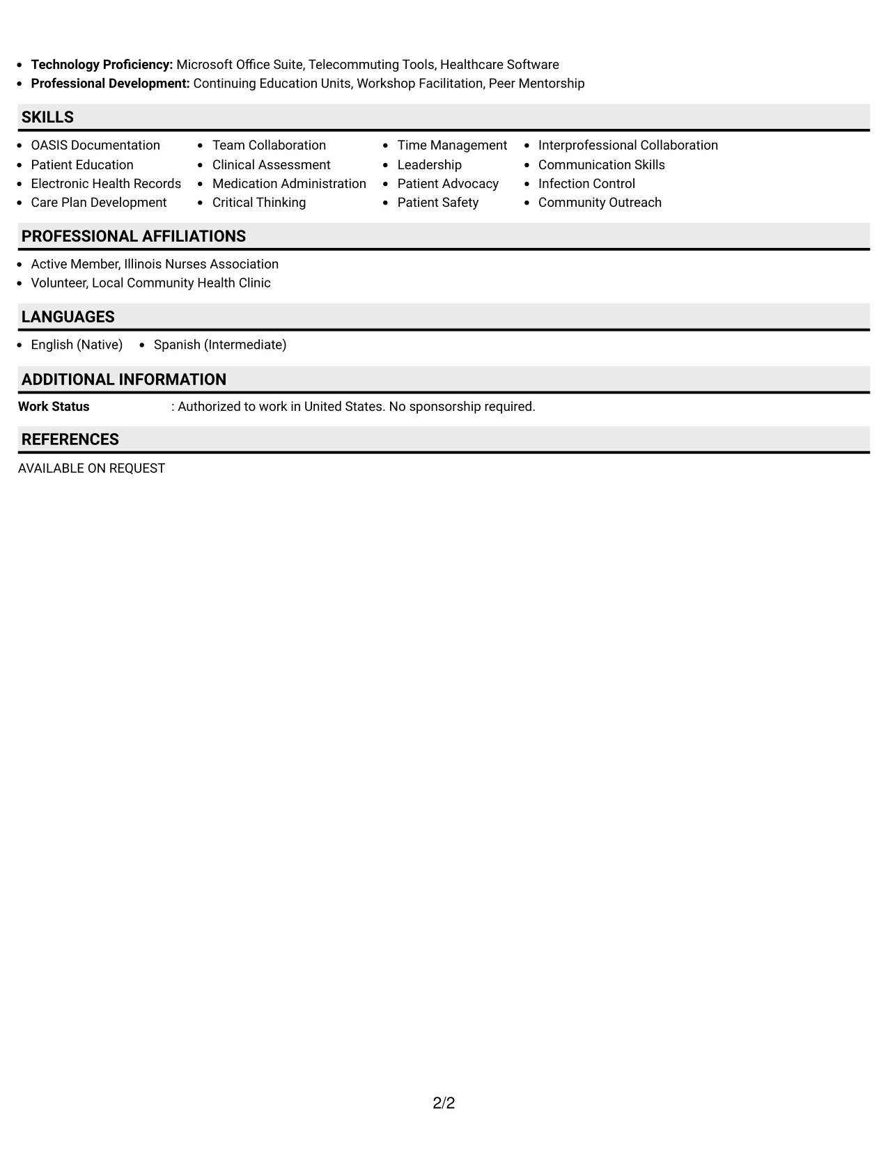 Resume Example Page 2