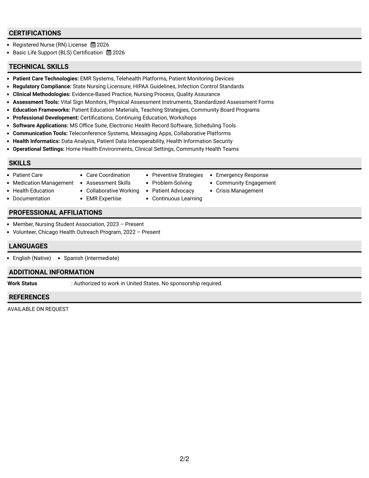 Resume Example Page 2
