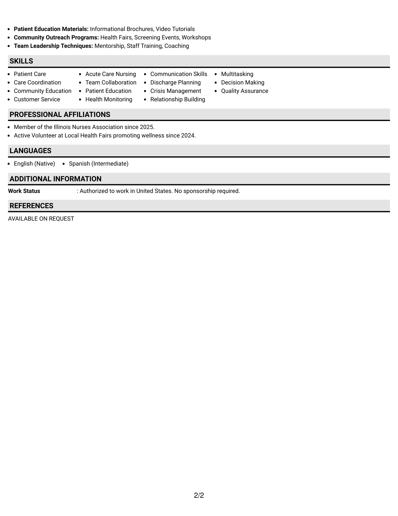 Resume Example Page 2