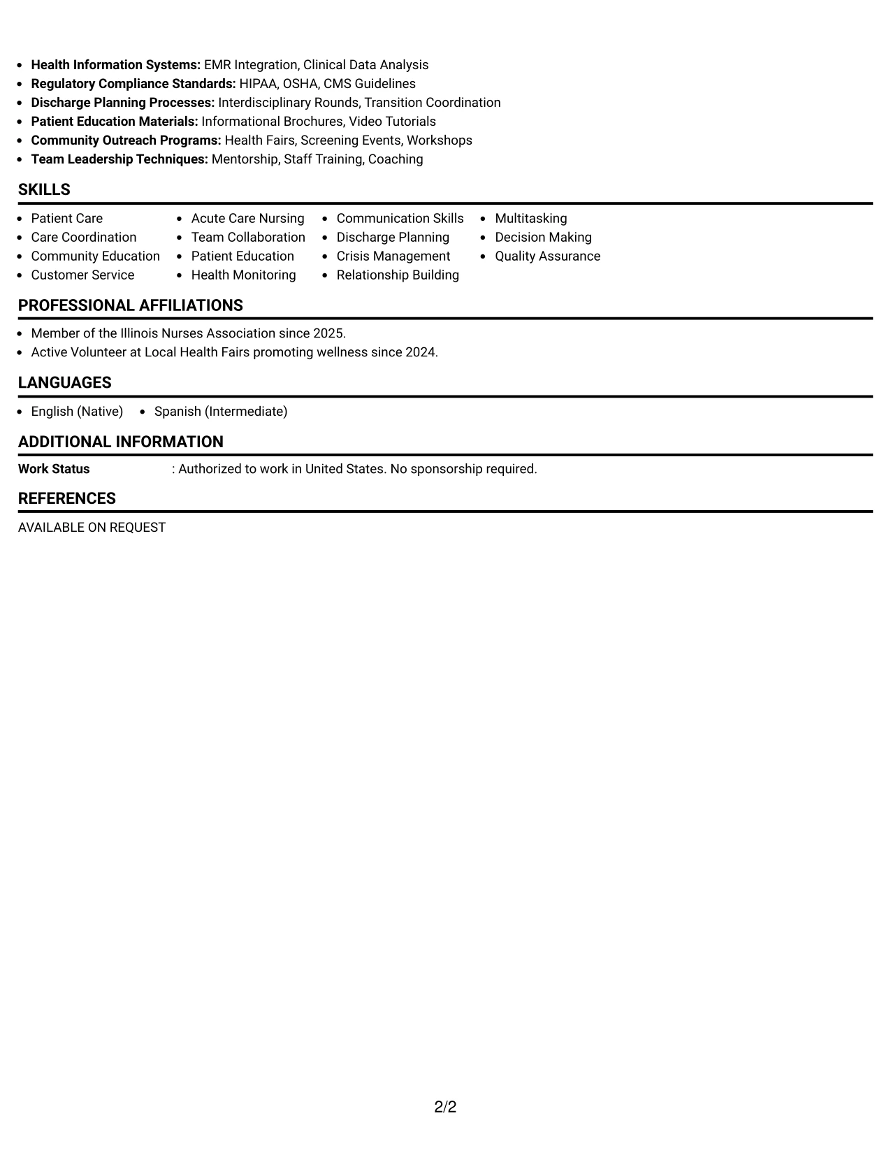 Resume Example Page 2