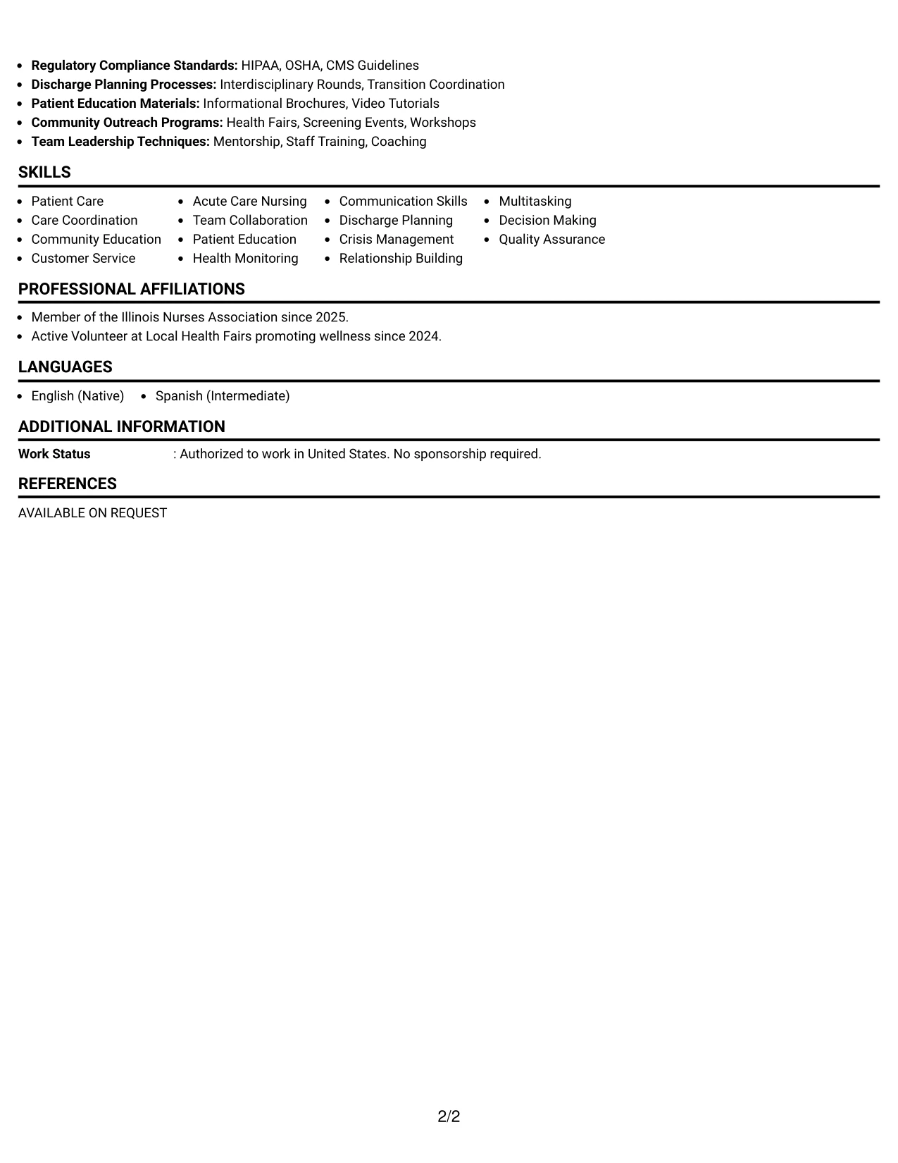 Resume Example Page 2