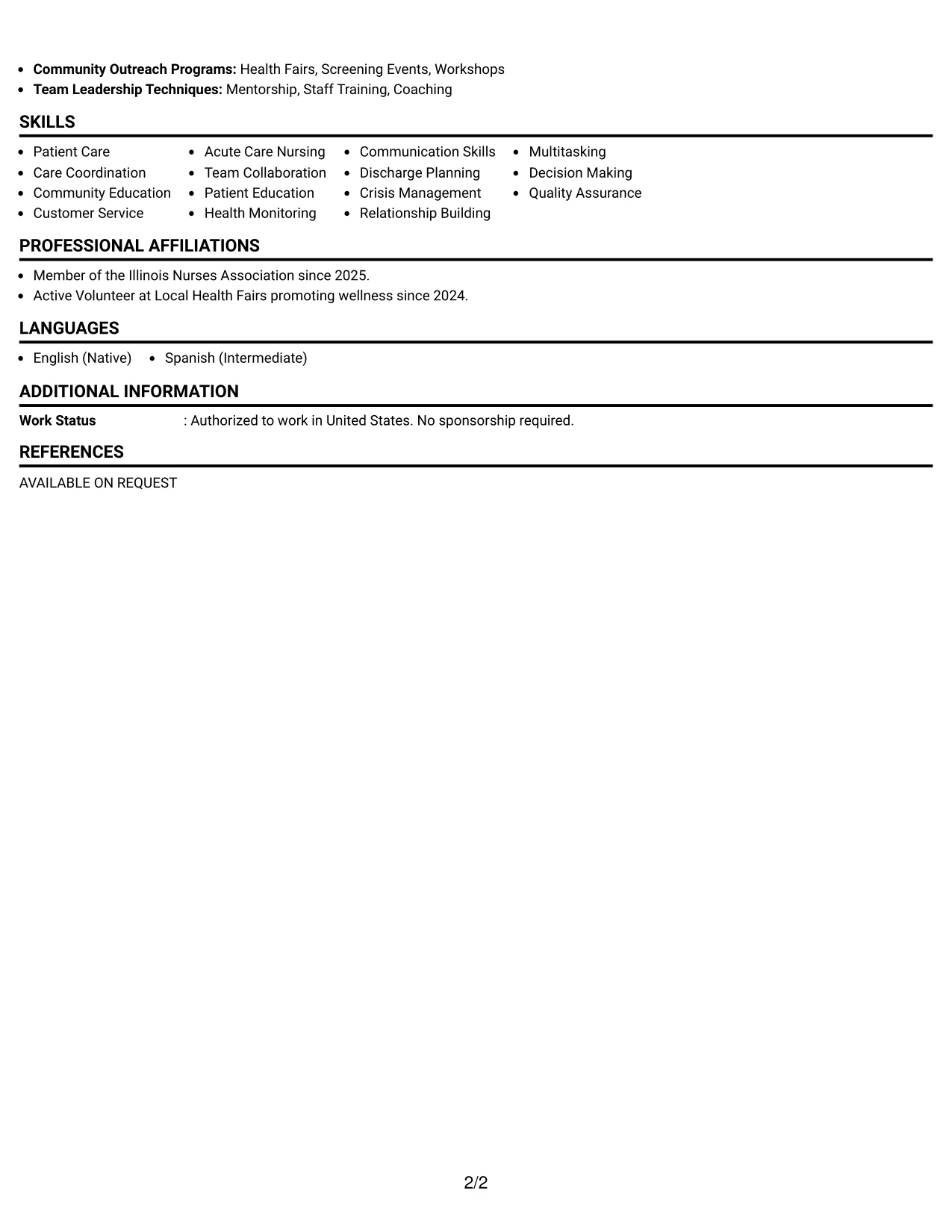 Resume Example Page 2