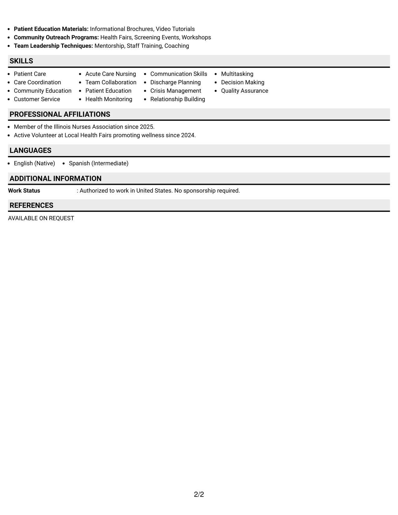Resume Example Page 2