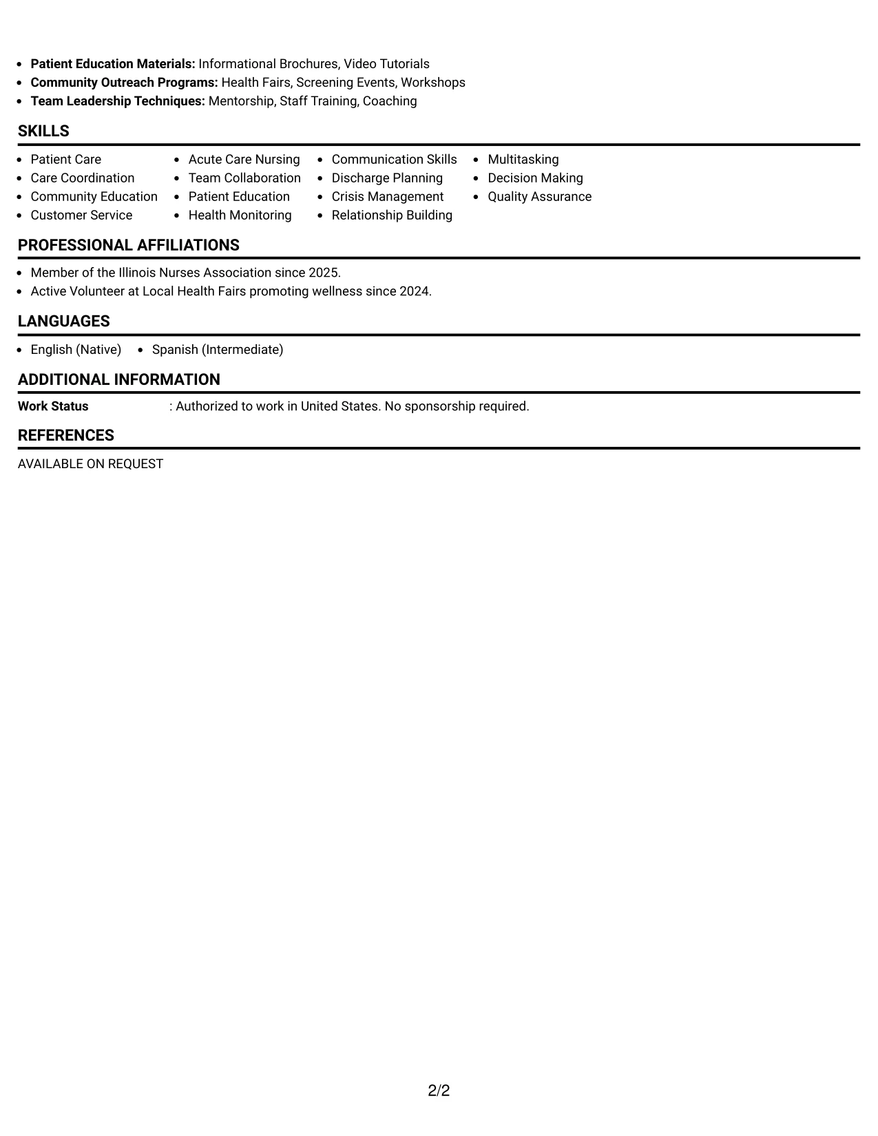 Resume Example Page 2