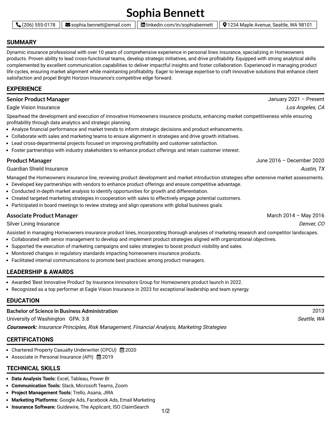 Resume Example Page 1
