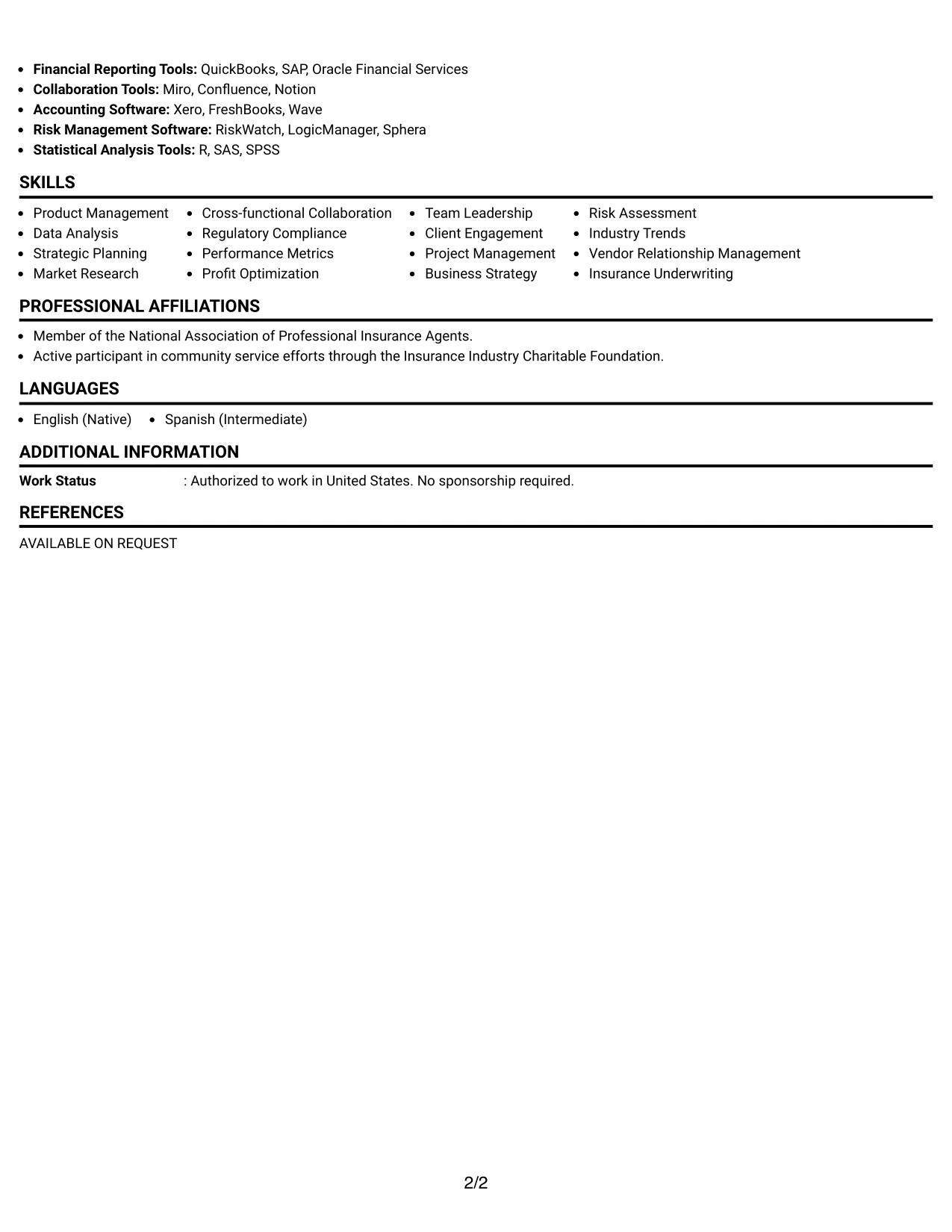 Resume Example Page 2