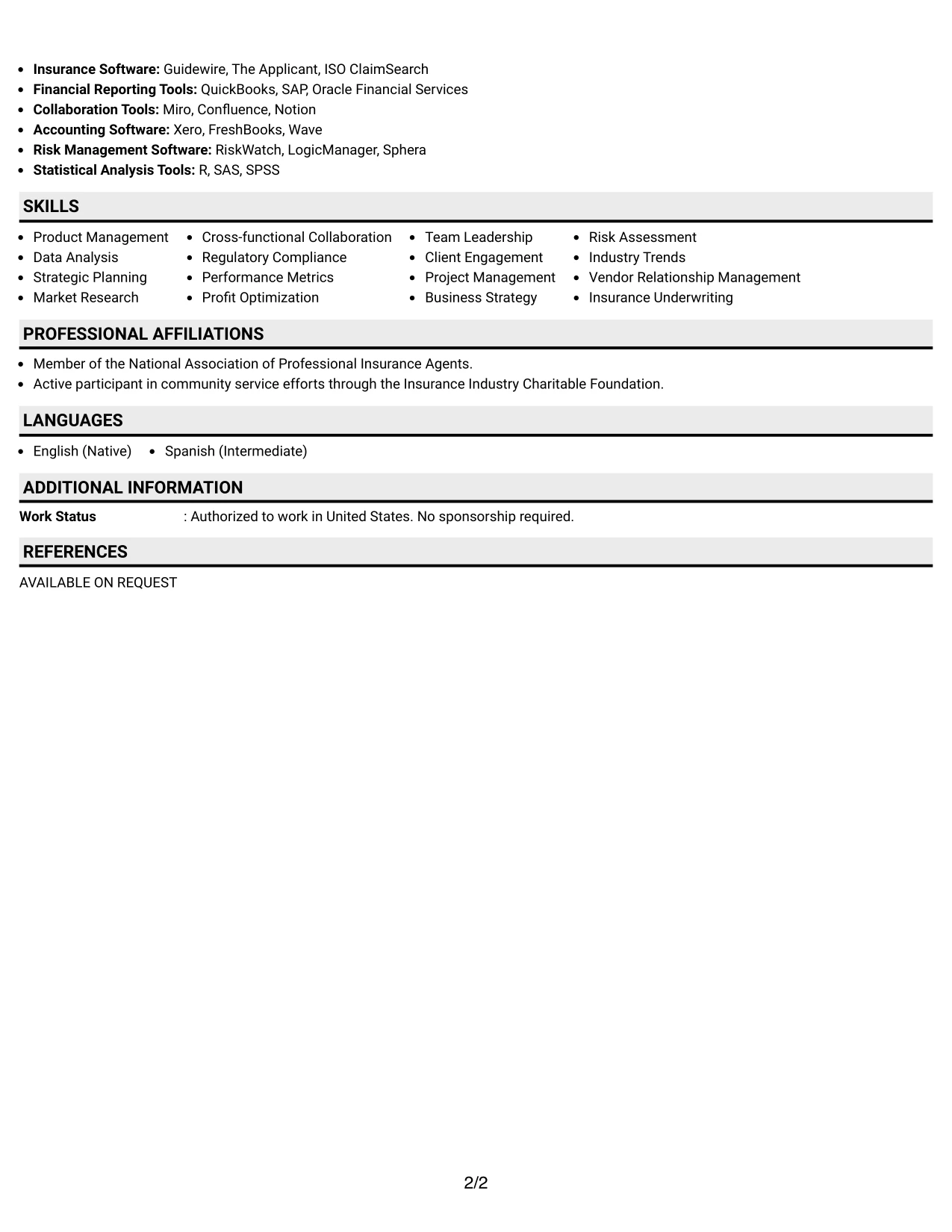 Resume Example Page 2