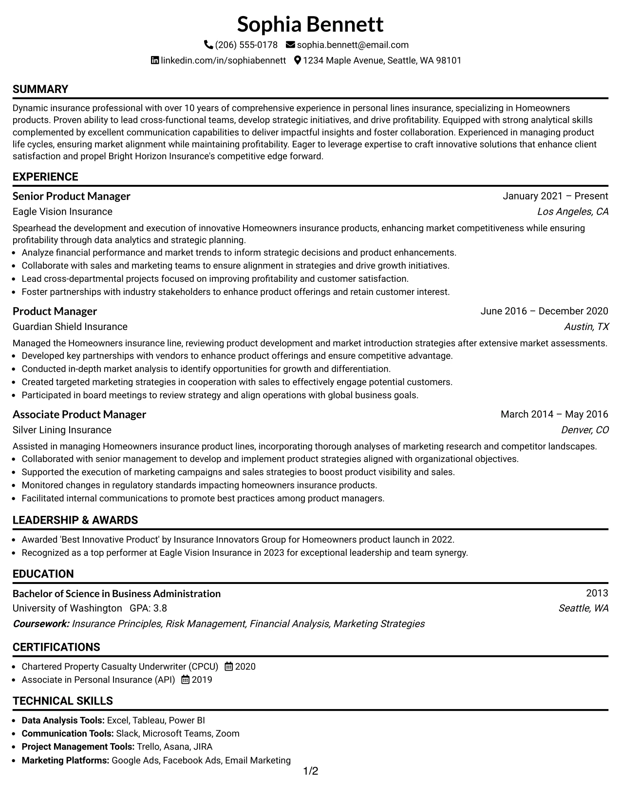 Resume Example Page 1