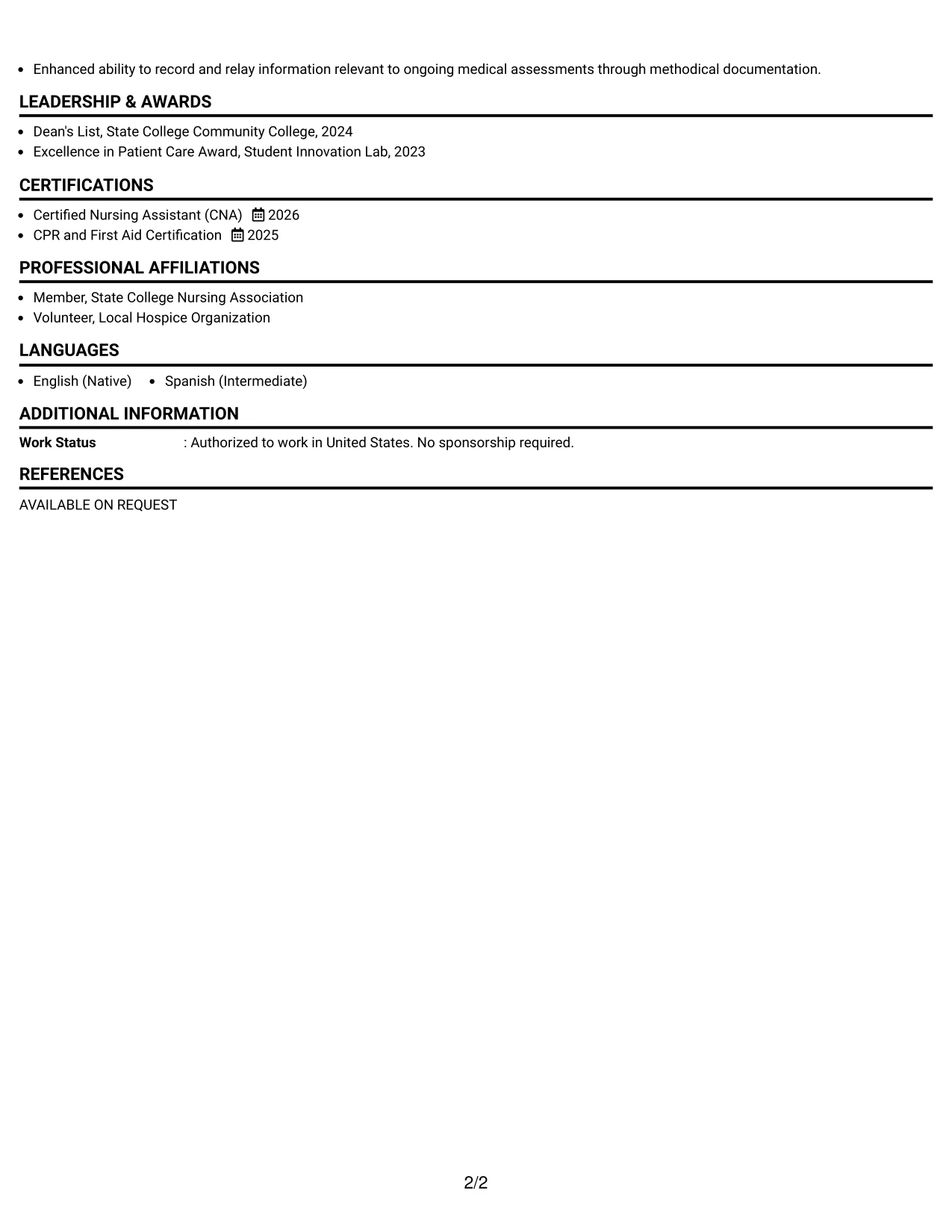 Resume Example Page 2
