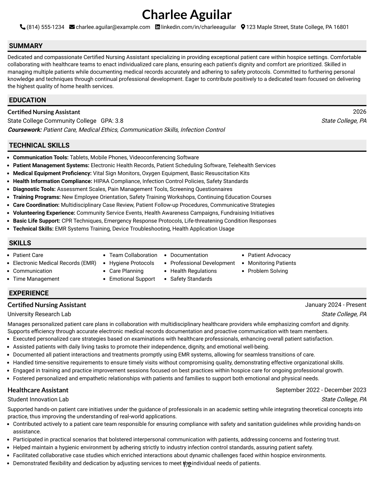 Resume Example Page 1