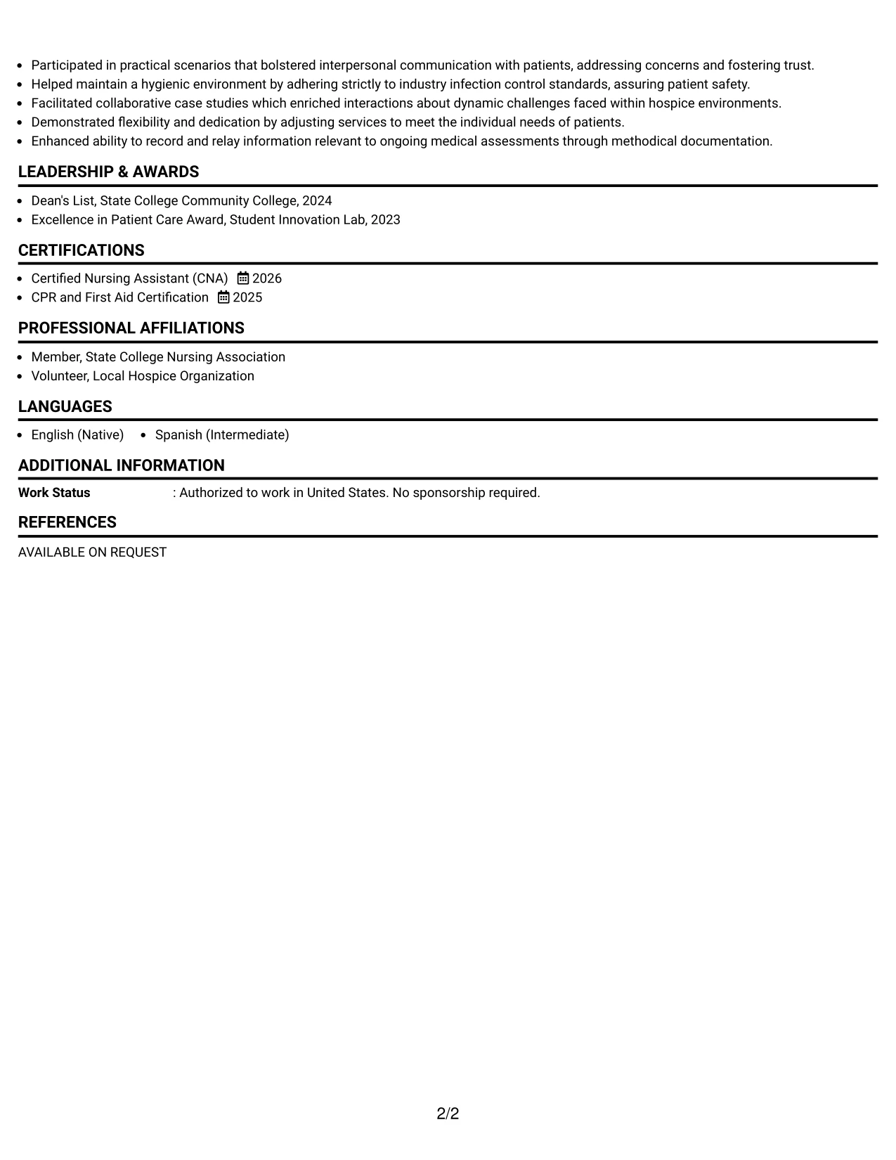 Resume Example Page 2