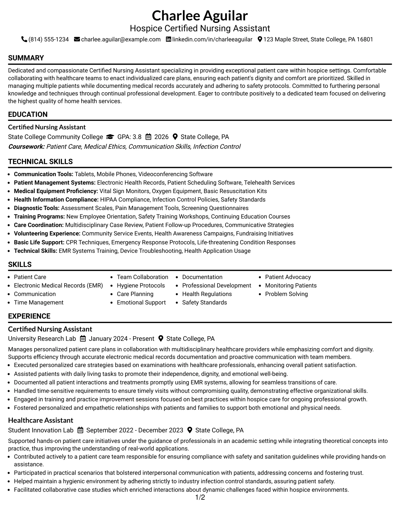Resume Example Page 1
