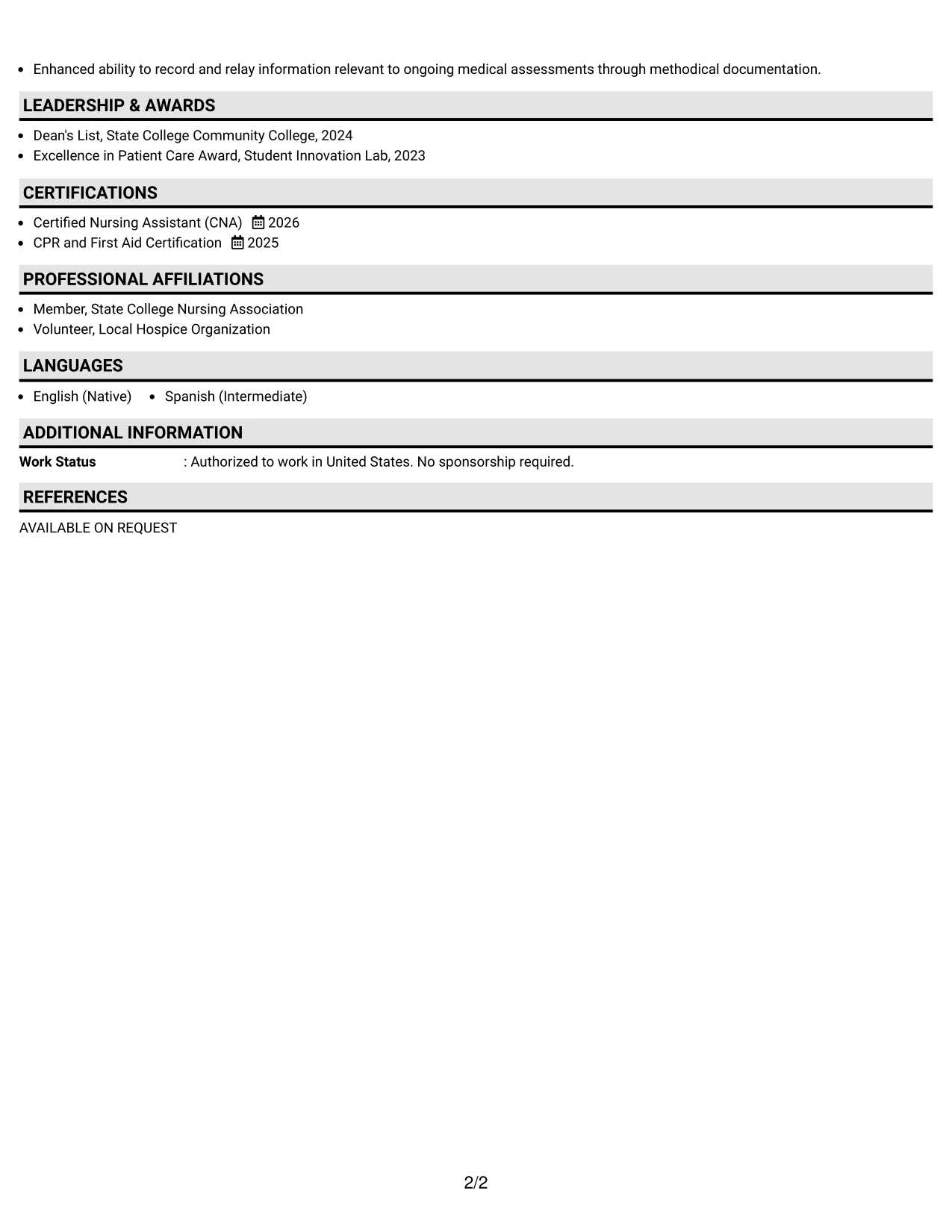 Resume Example Page 2