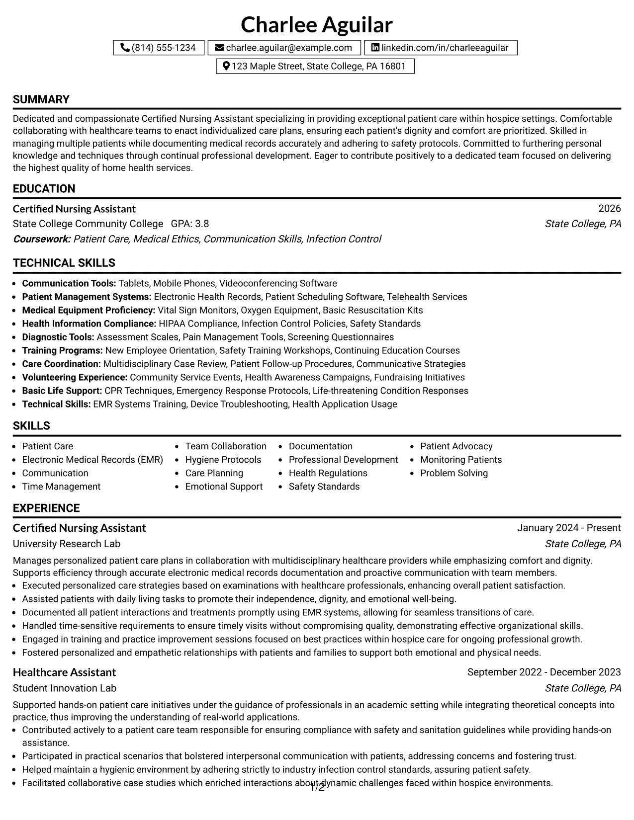 Resume Example Page 1