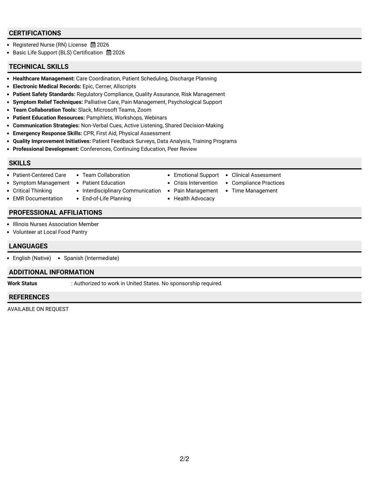 Resume Example Page 2
