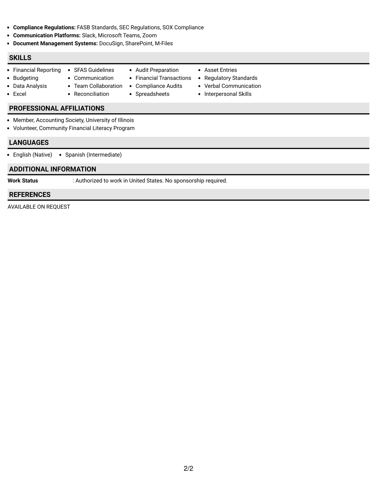Resume Example Page 2