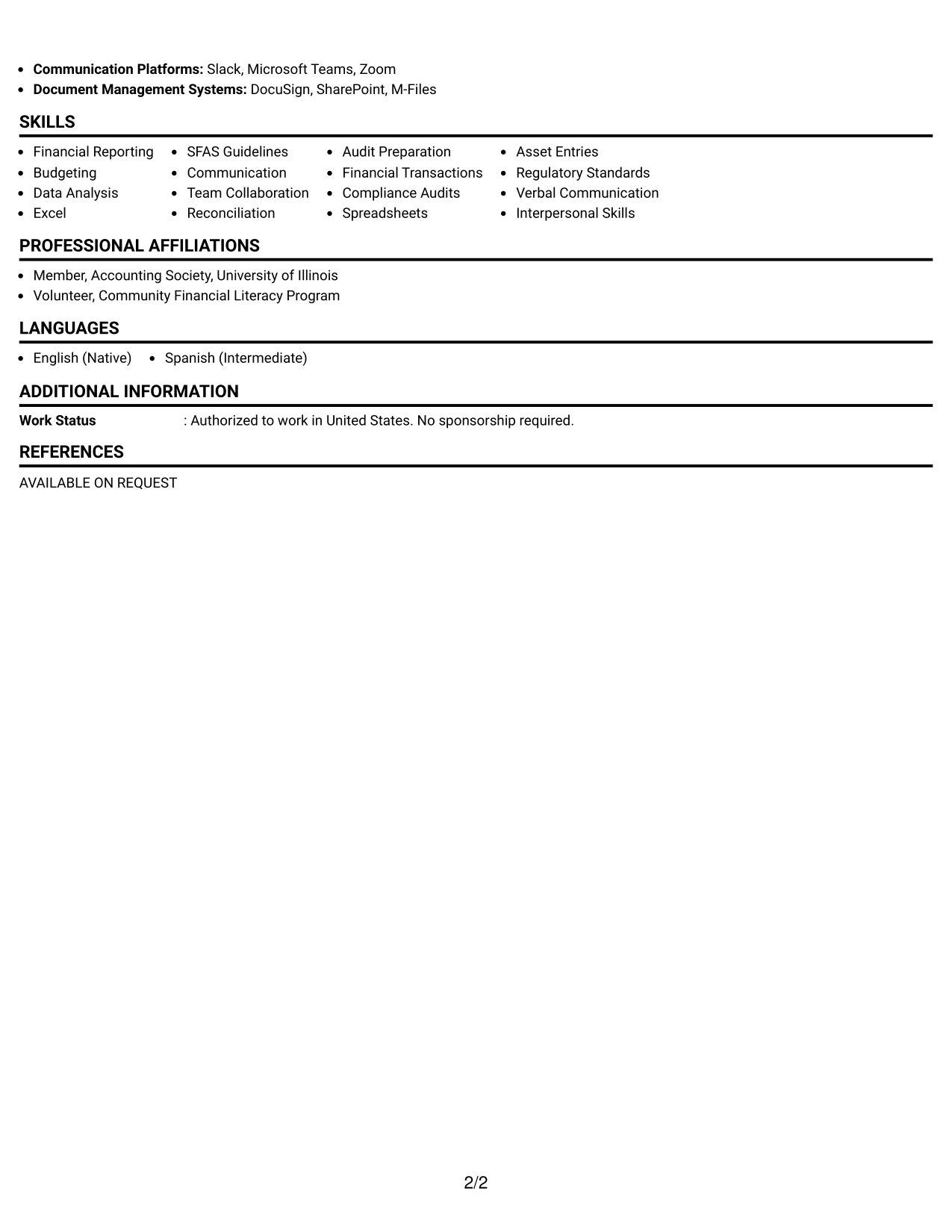 Resume Example Page 2