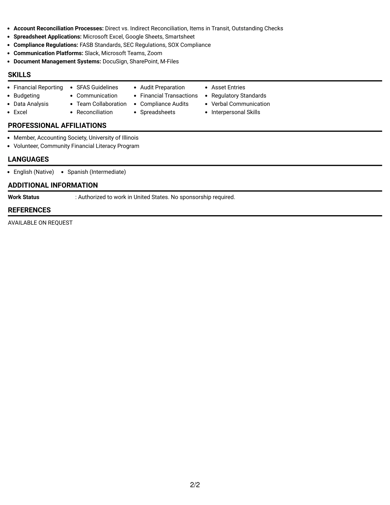 Resume Example Page 2