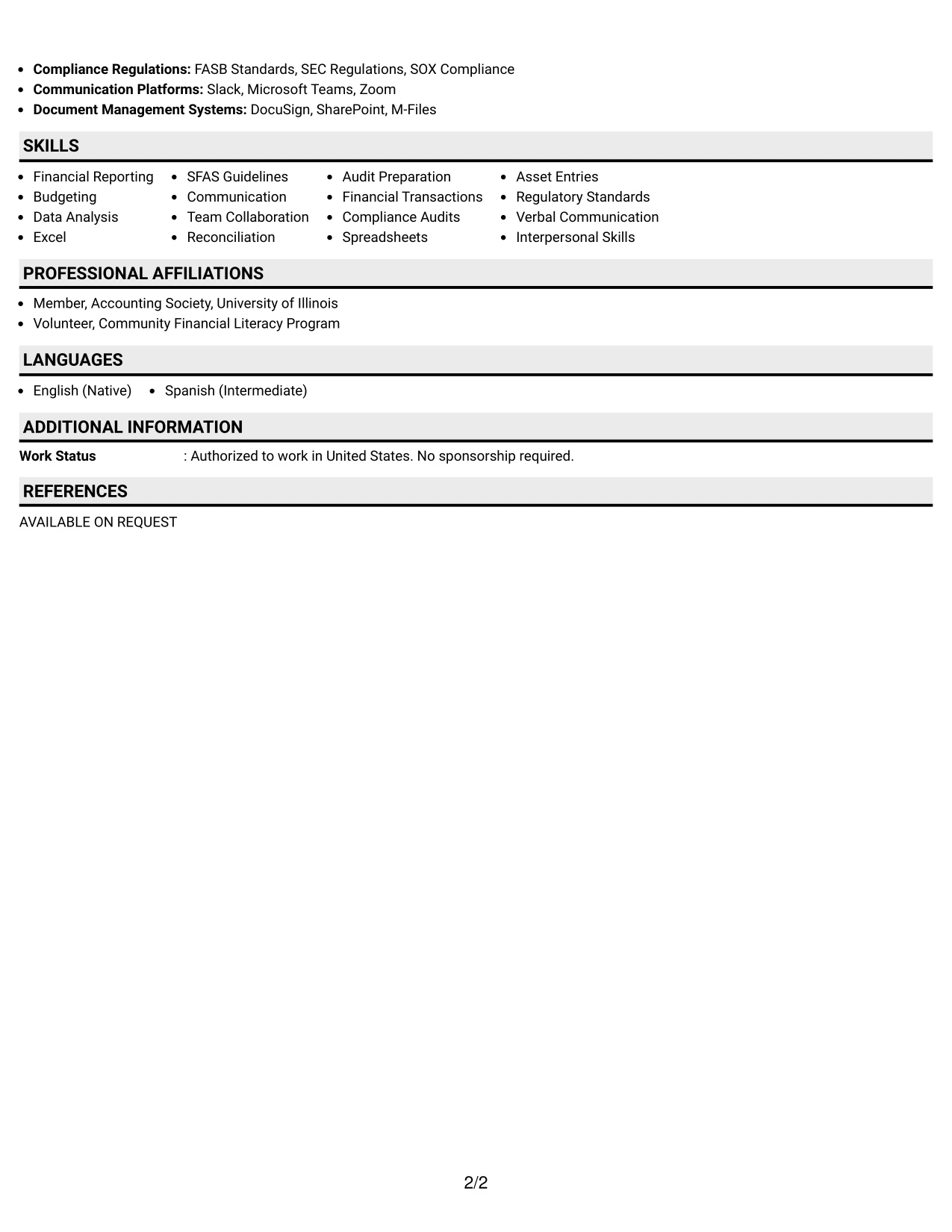 Resume Example Page 2