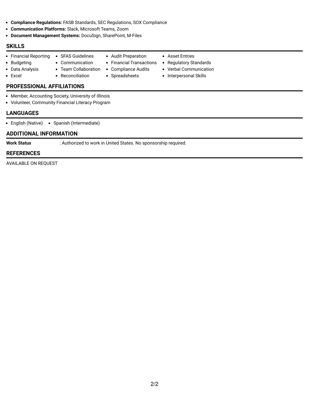 Resume Example Page 2