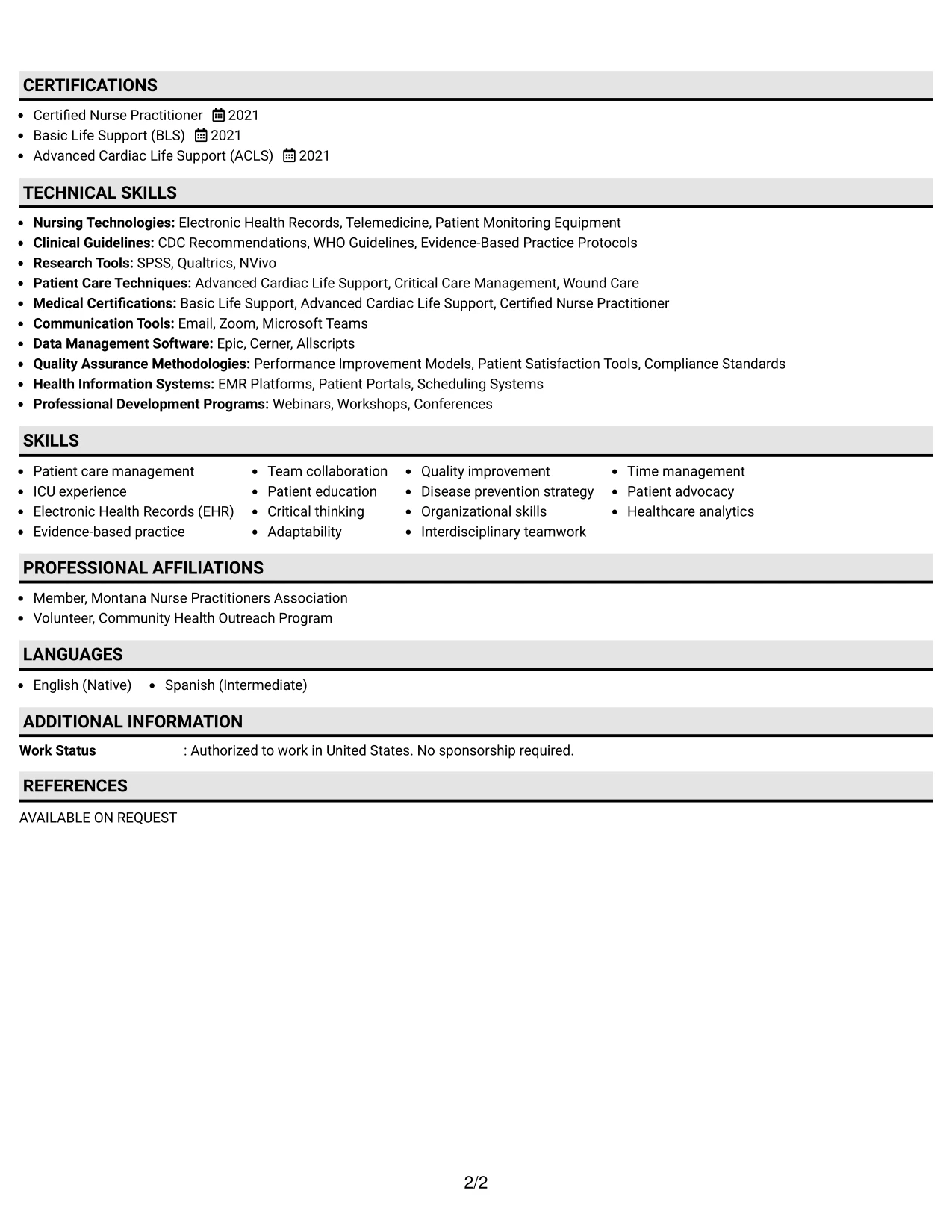 Resume Example Page 2