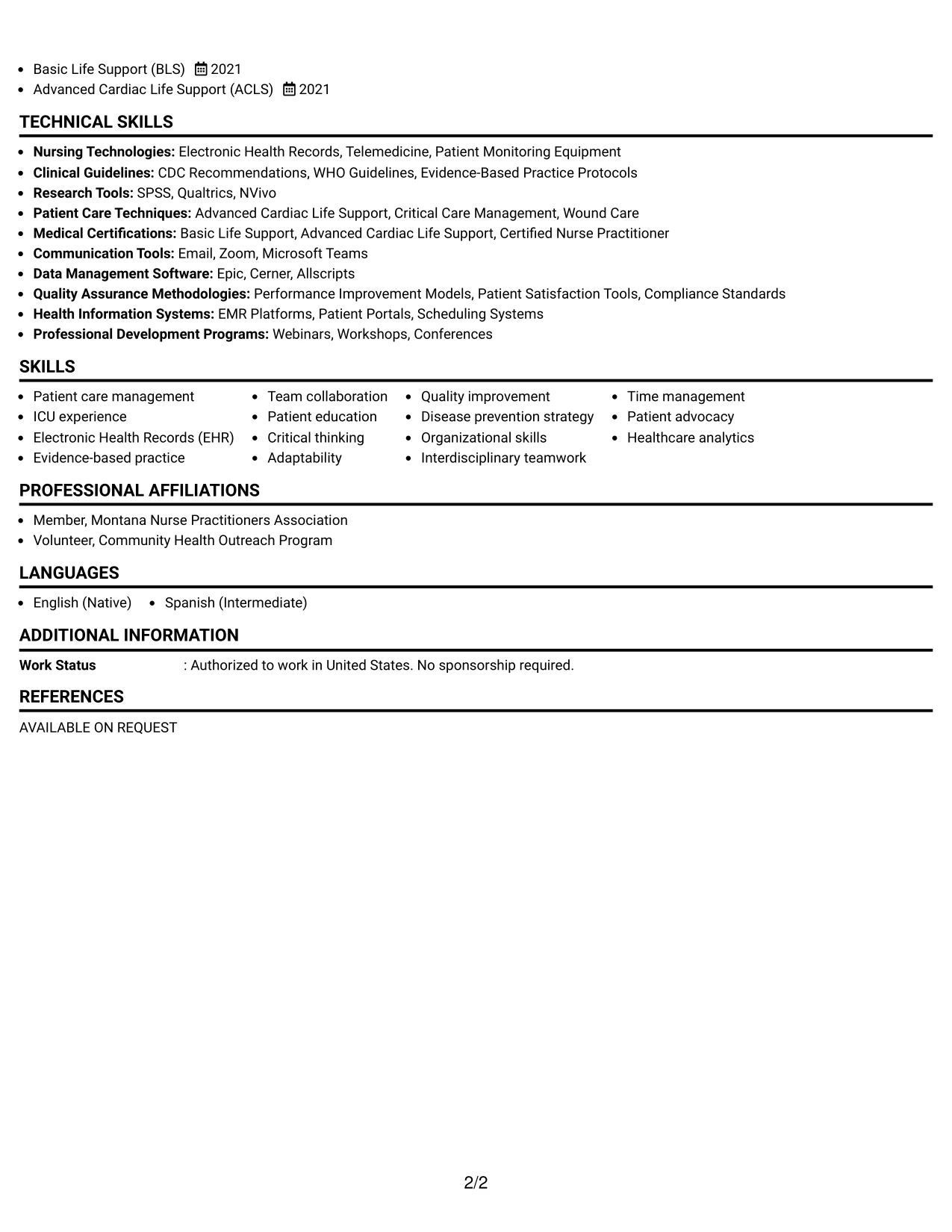 Resume Example Page 2