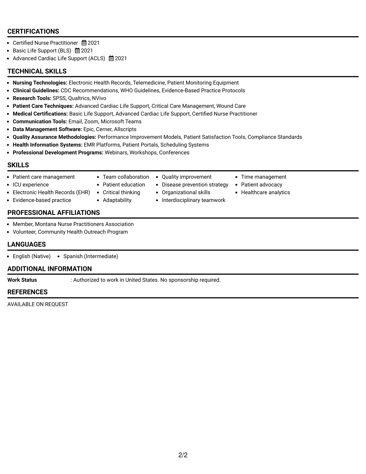 Resume Example Page 2